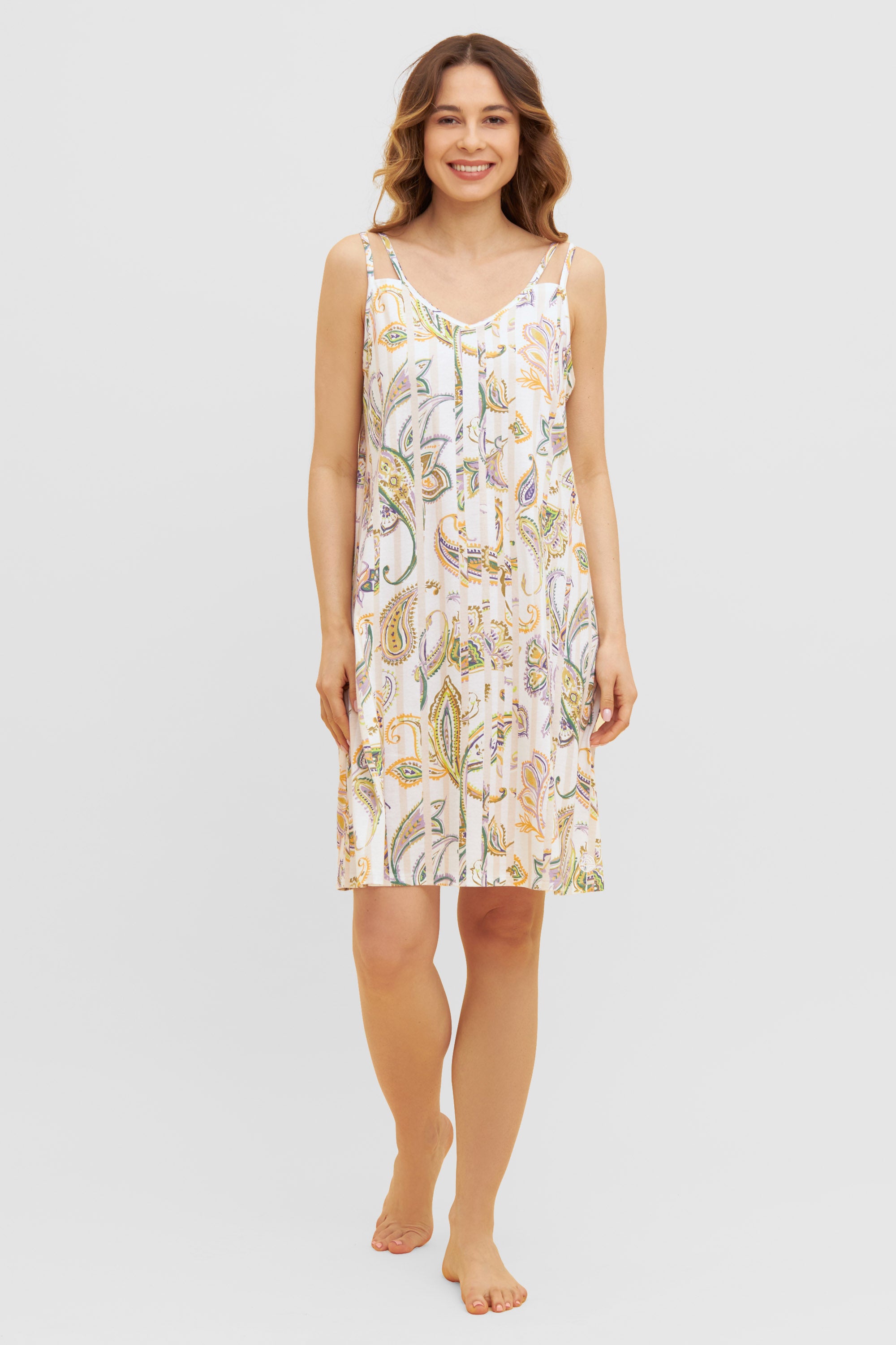 Feraud Night Dress, Sleeveless, V-Neck Paisley Stripe (3231115) Paisley