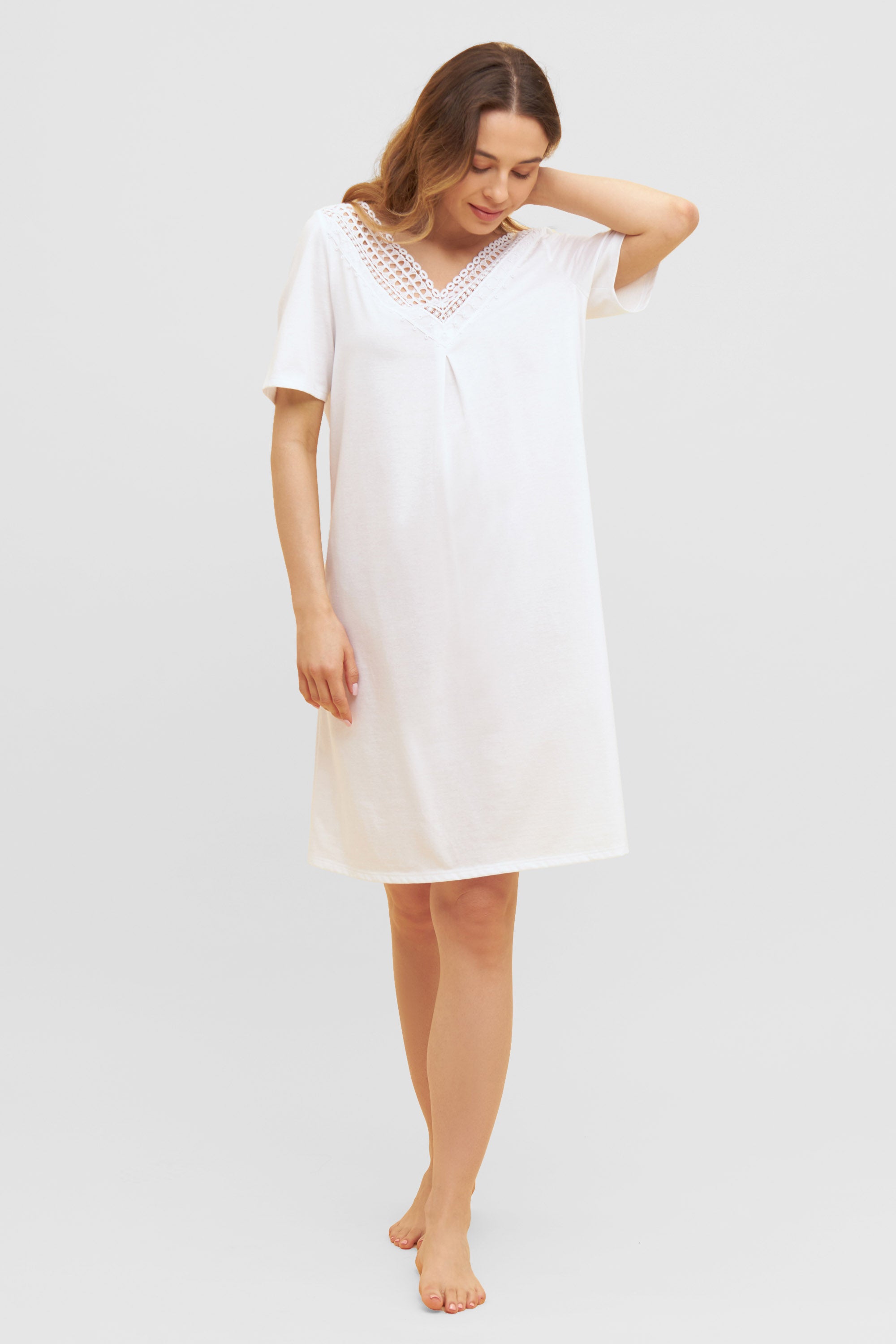 Feraud Night Dress, 1/2 Sleeve, V-Neck Graphic Lace (3231118) White