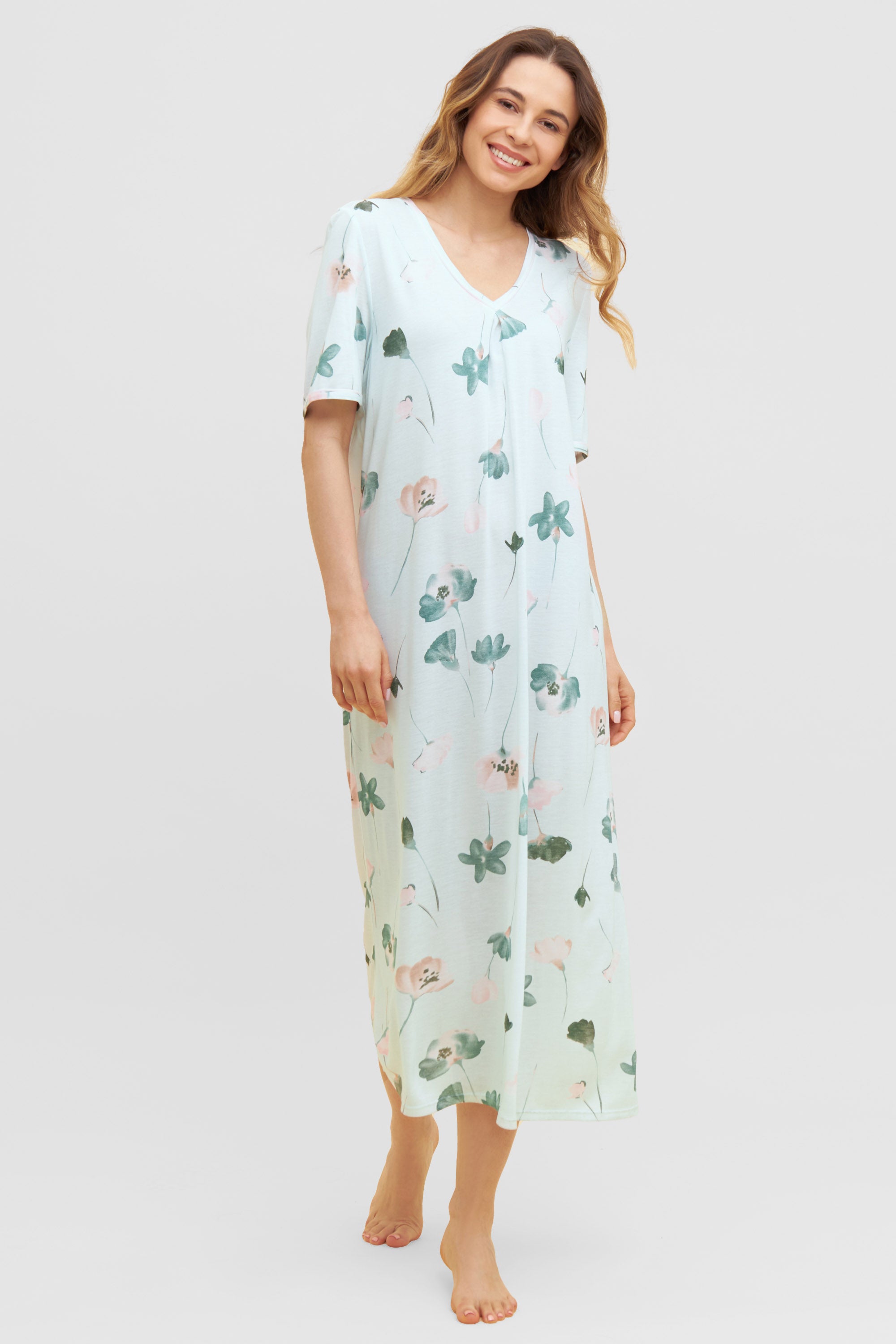 Feraud Night Dress, 1/2 Sleeve, V-Neck Pastel Flower (3231122) Pastell Flowers
