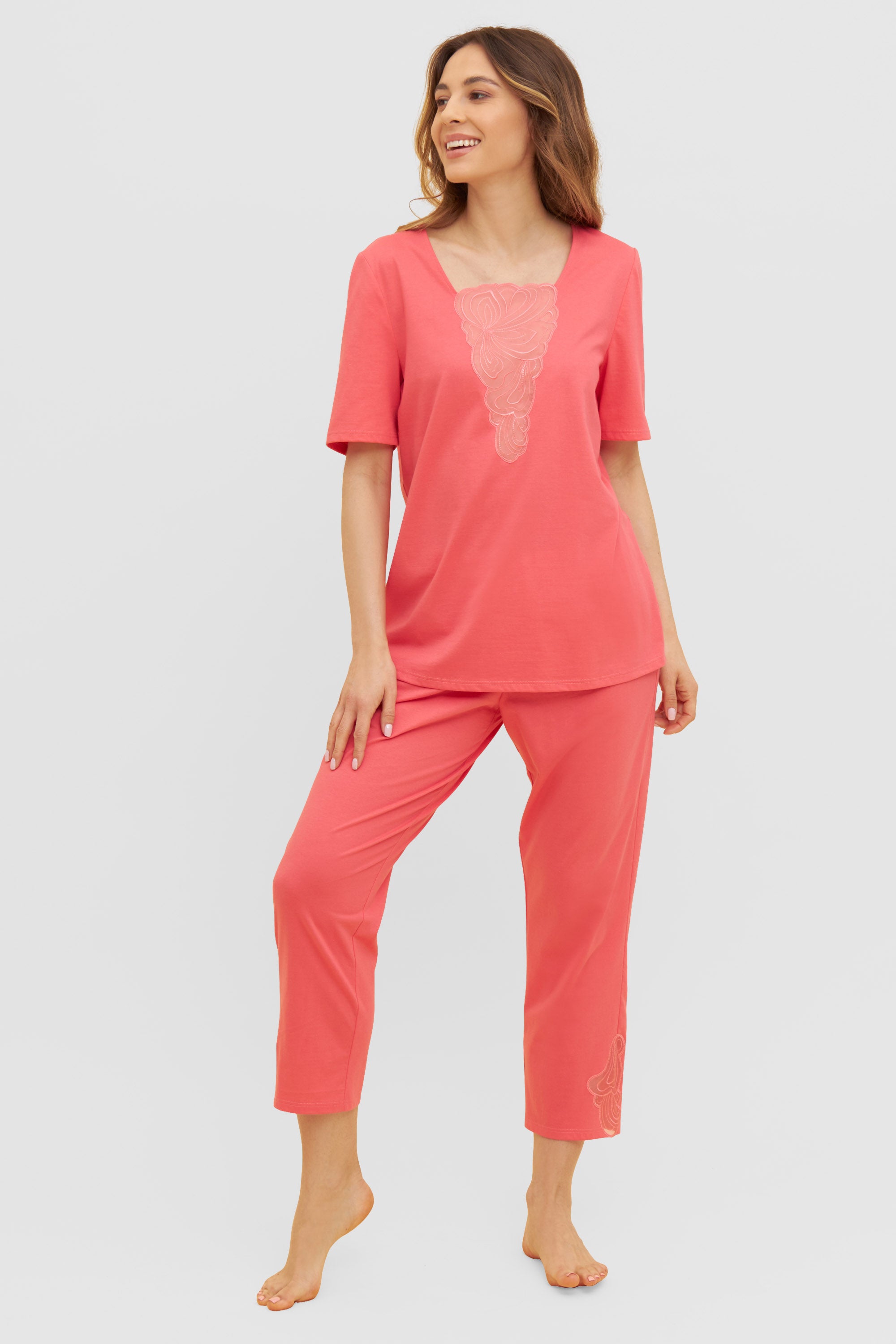 Feraud Pajama, 1/1 Sleeve, Pants 7/8, Angular Neck (3231137) Coralle