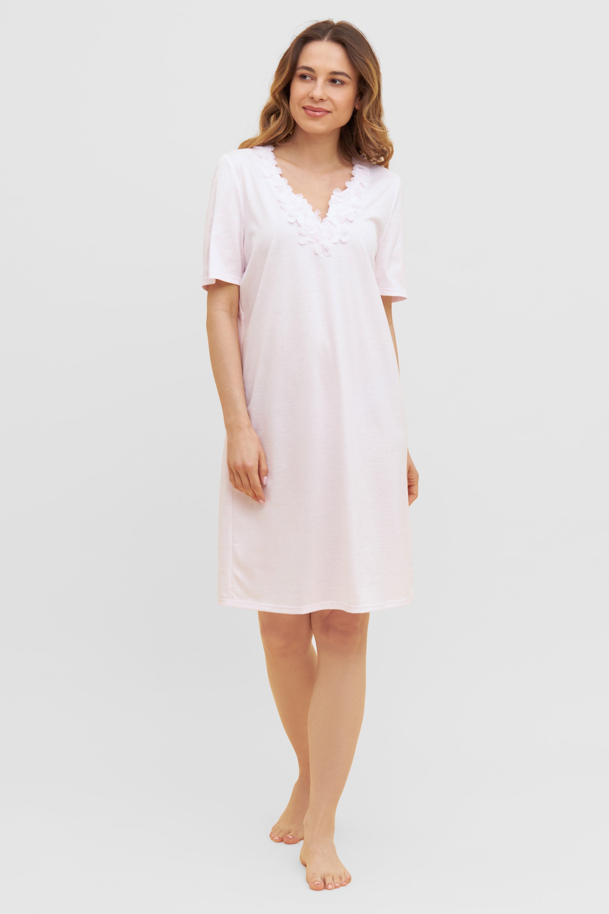 Feraud Night Dress, 1/2 Sleeve, Round Neck Flower Decoll (3231145) Rose