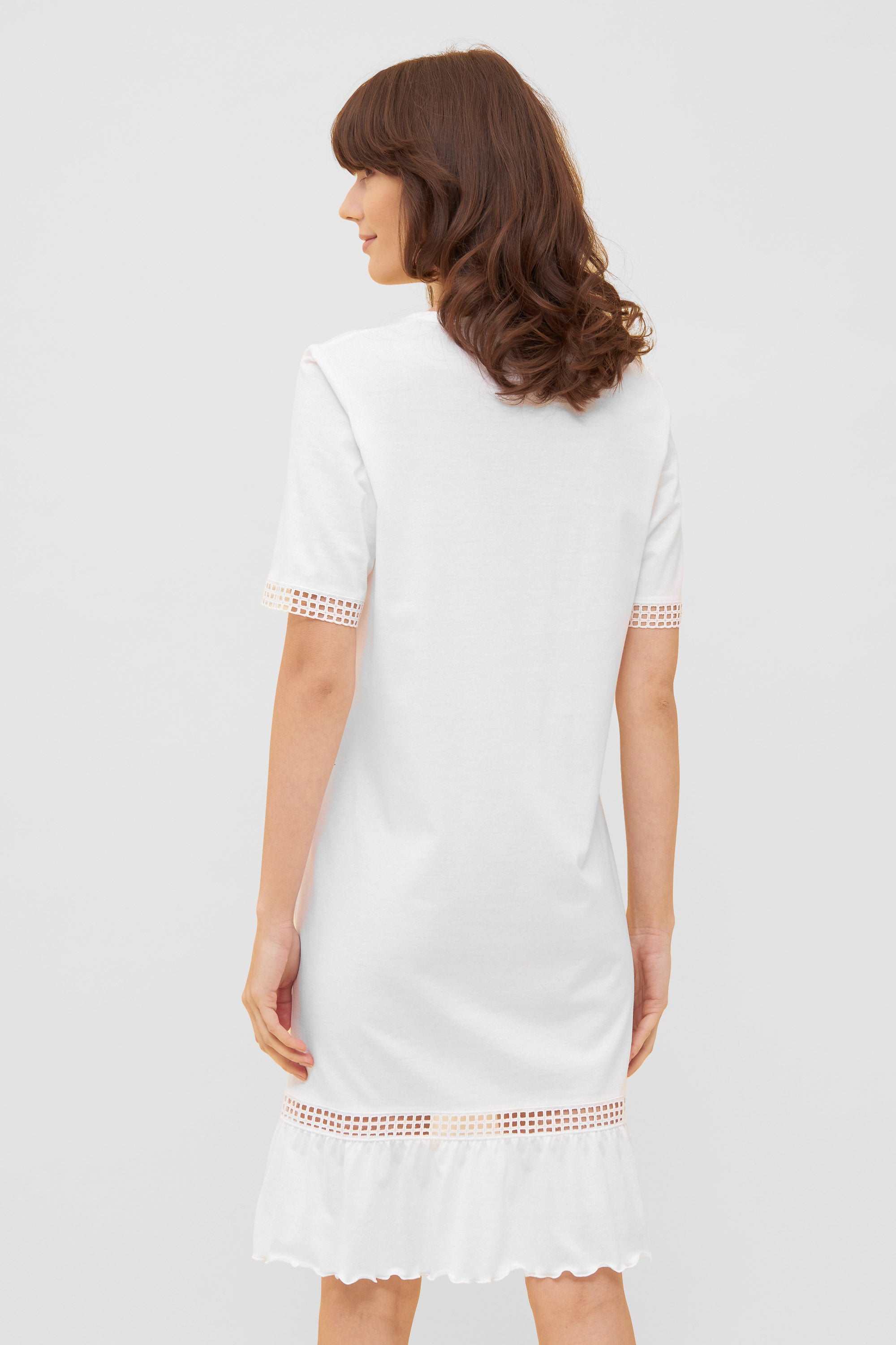 Feraud Night Dress, 1/2 Sleeve, V-Neck, Button Panel Gra (3231148) White