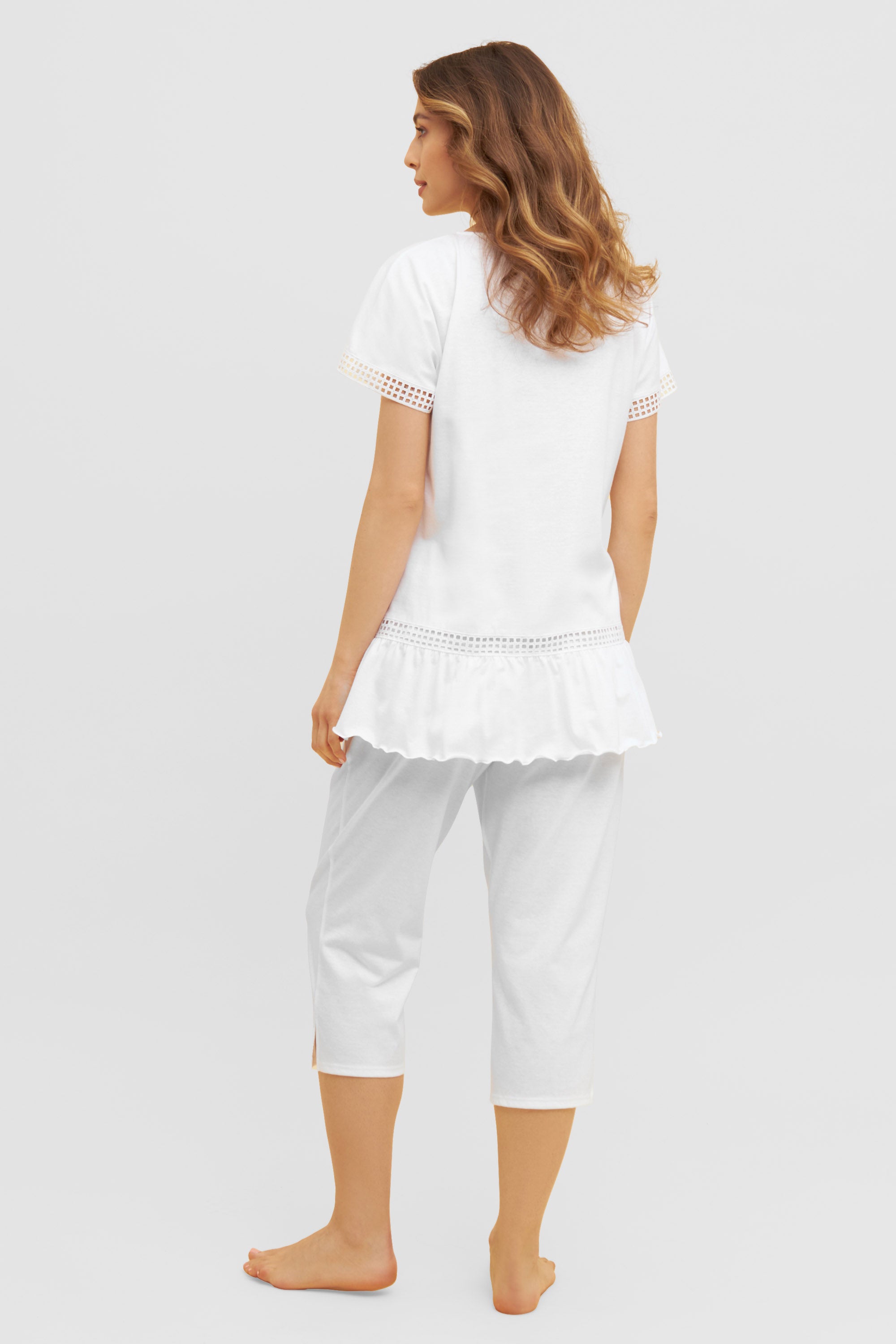 Feraud Pajama, Overcut, Pants 3/4, Round Neck Graph (3231149) White