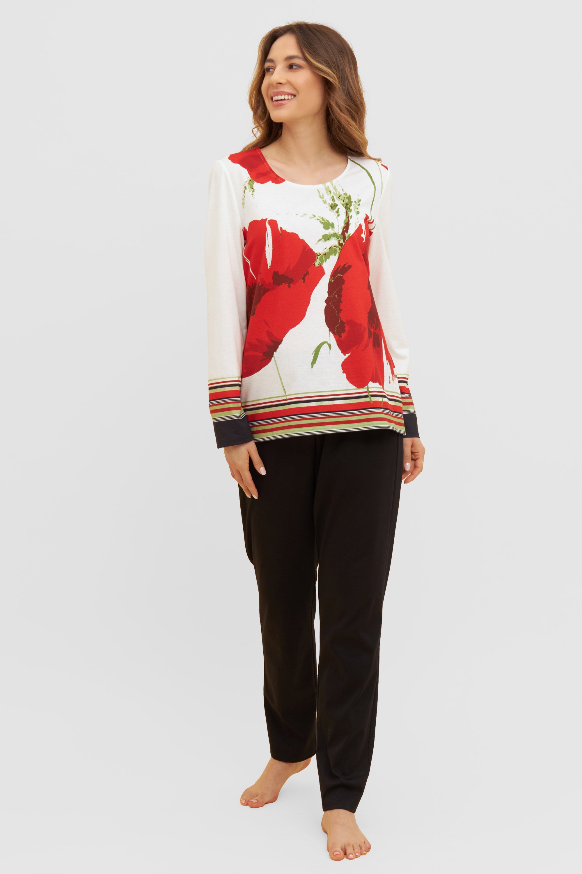 Feraud Pajama, 1/1 Sleeve, Pants 1/1, Round Neck Ch (3231150) Placed Flowers