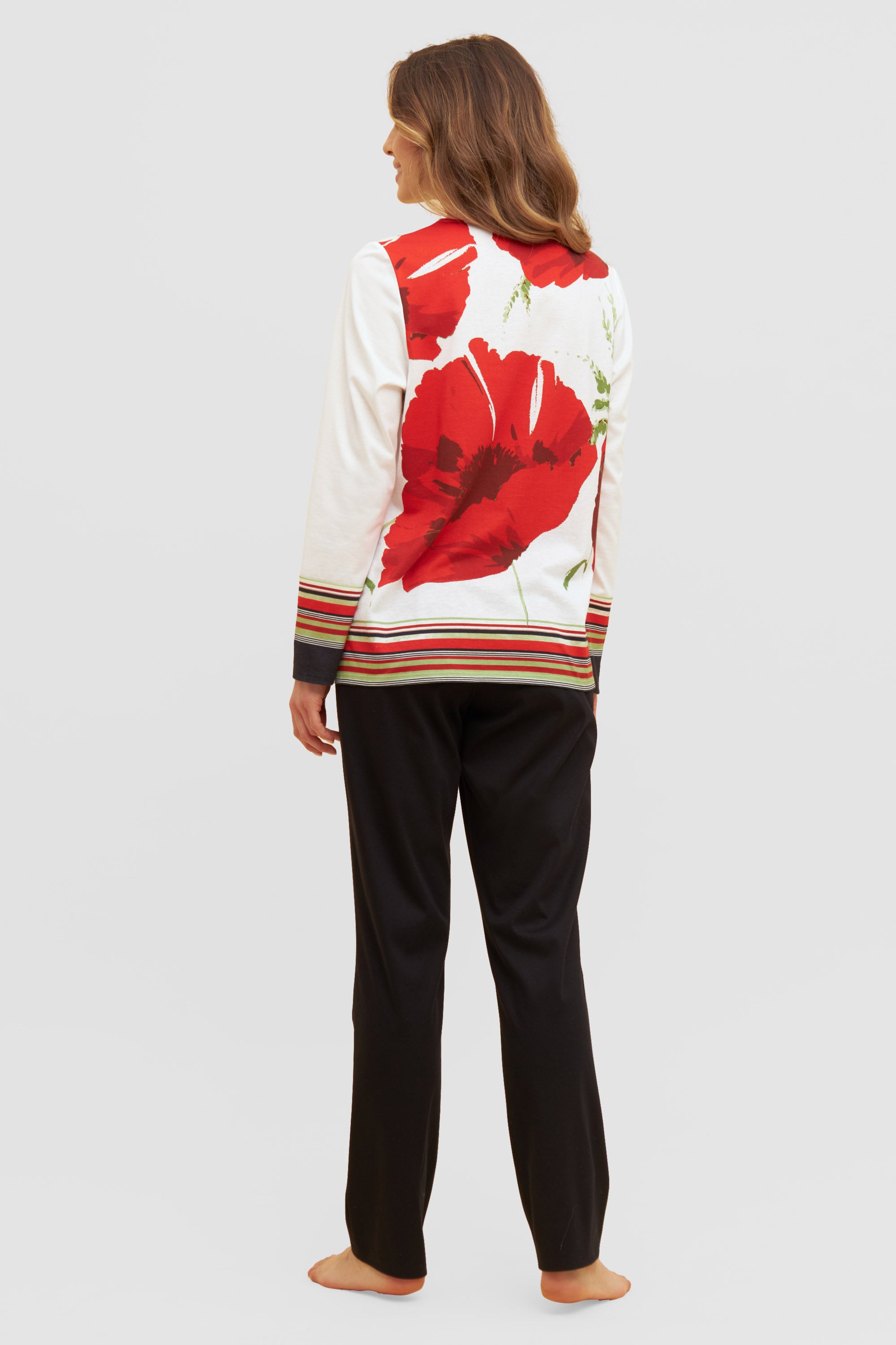 Feraud Pajama, 1/1 Sleeve, Pants 1/1, Round Neck Ch (3231150) Placed Flowers
