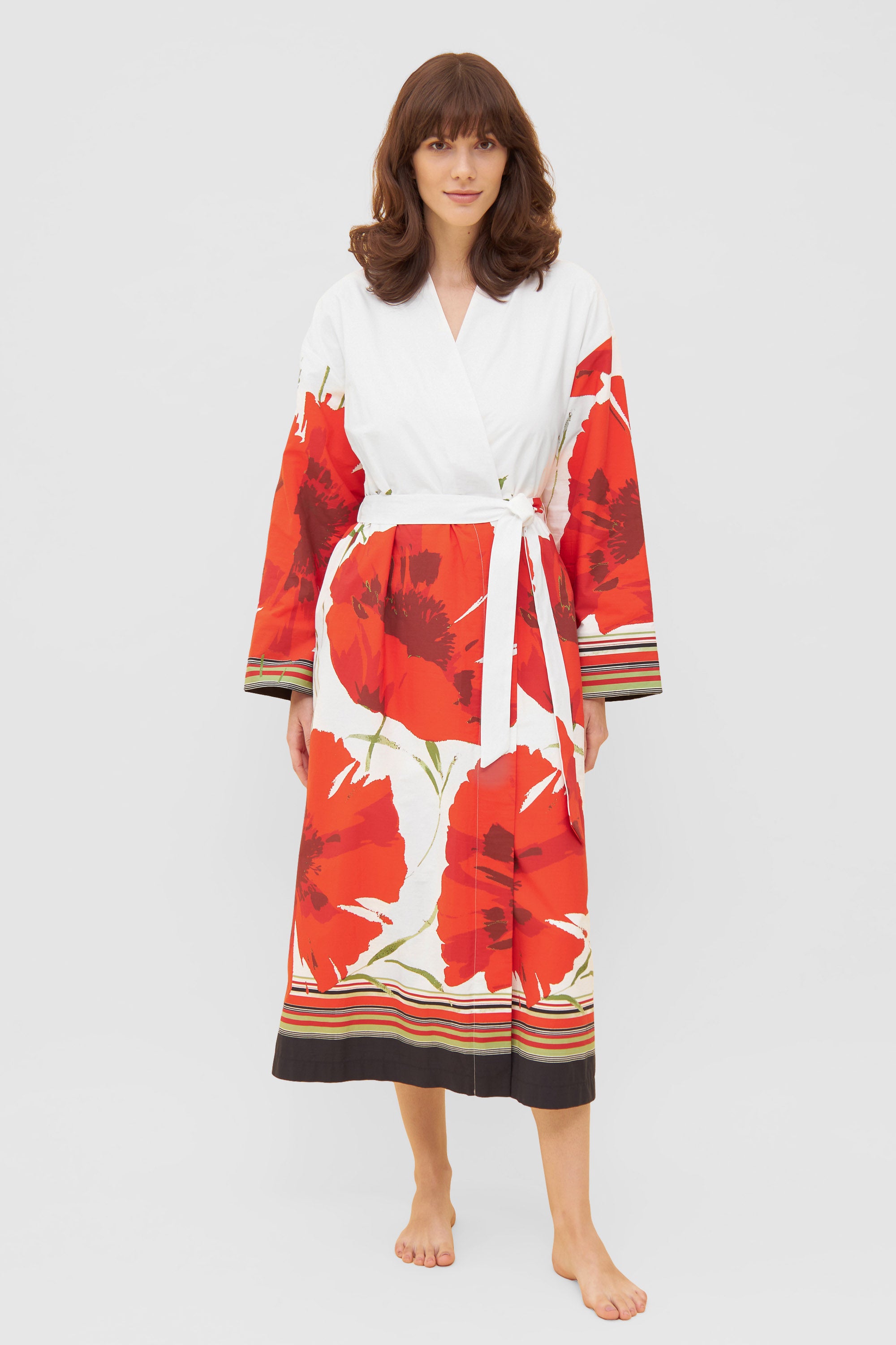 Feraud Robe, 1/1 Sleeve, Wrap-Around, Lined Chr (3231153) Placed Flowers