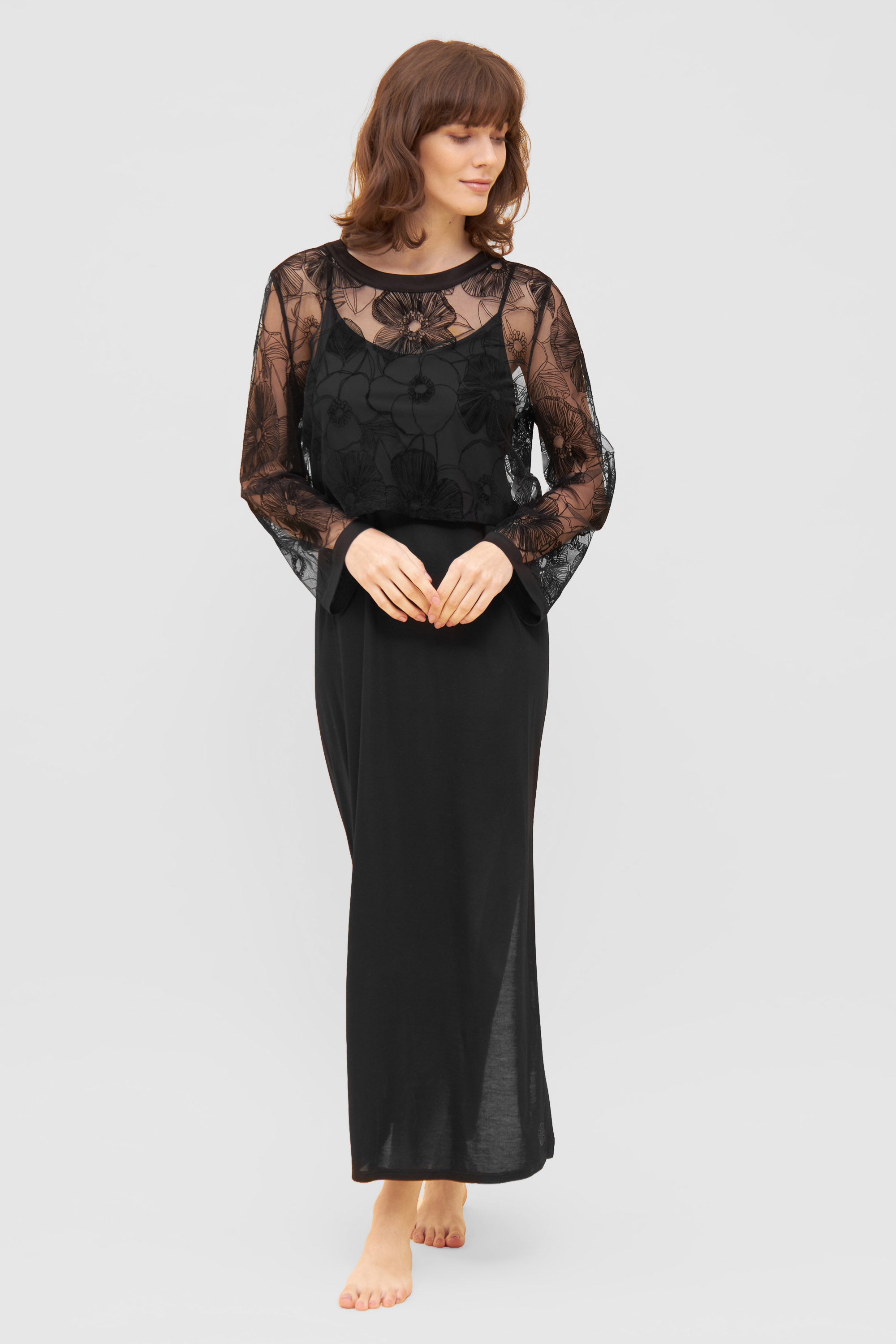 Feraud Night Dress, 1/1 Sleeve, Round Neck Pure Elegance (3231155) Black
