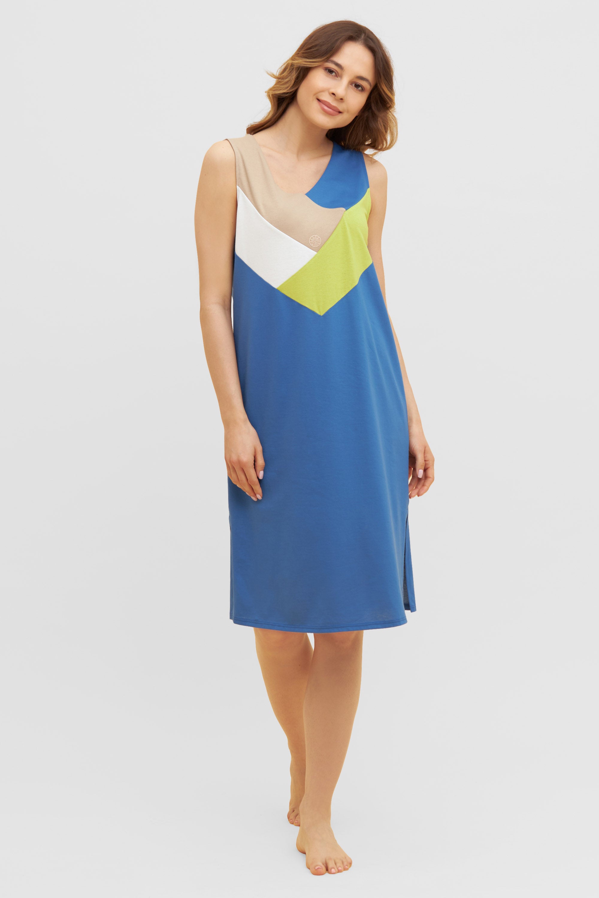 Feraud Night Dress, Sleeveless, V-Neck Colour Blocking (3231158) Colourmix Blue