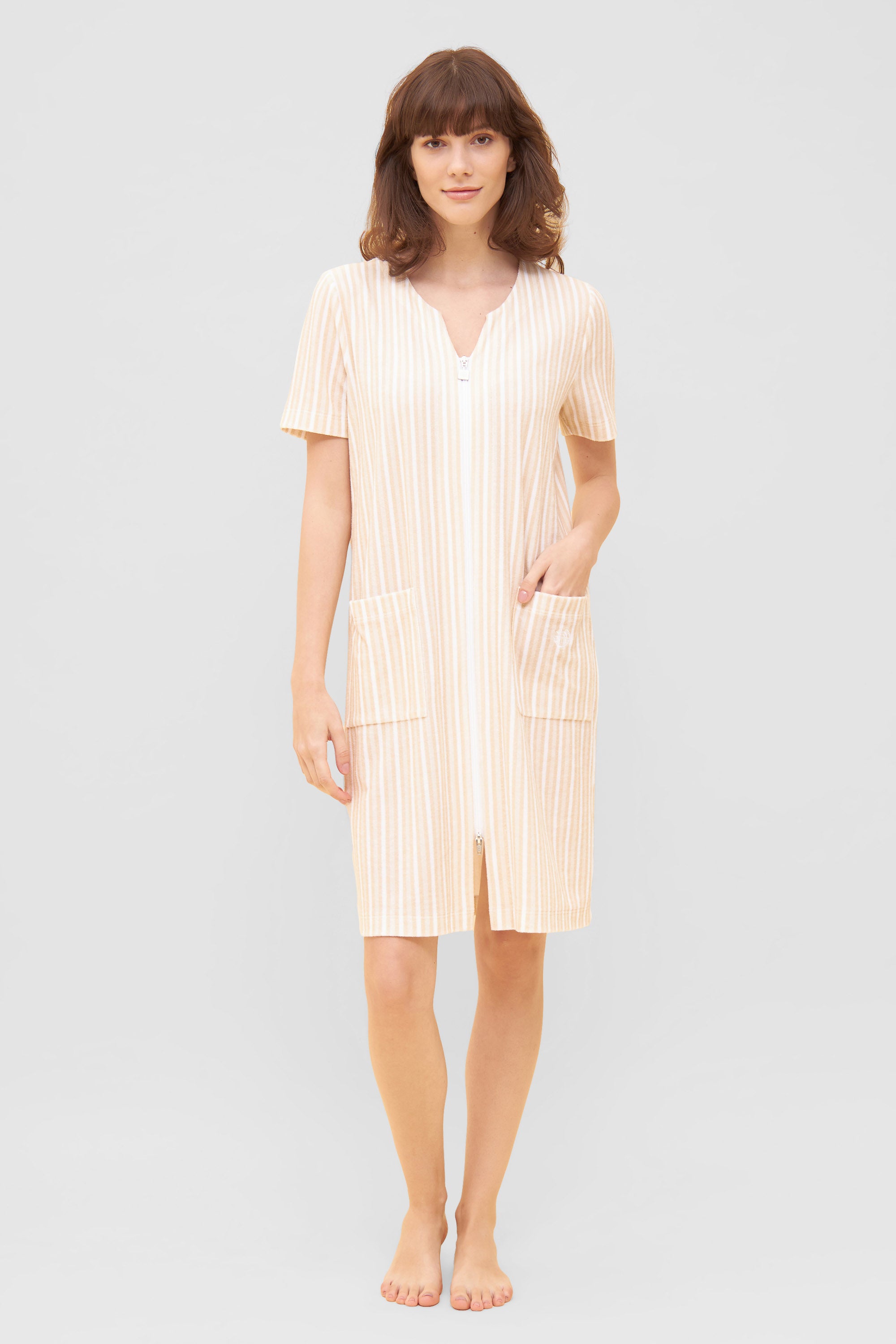 Feraud Robe, 1/2 Sleeve, Zipper, Pockets Frotte (3231159) Stripe