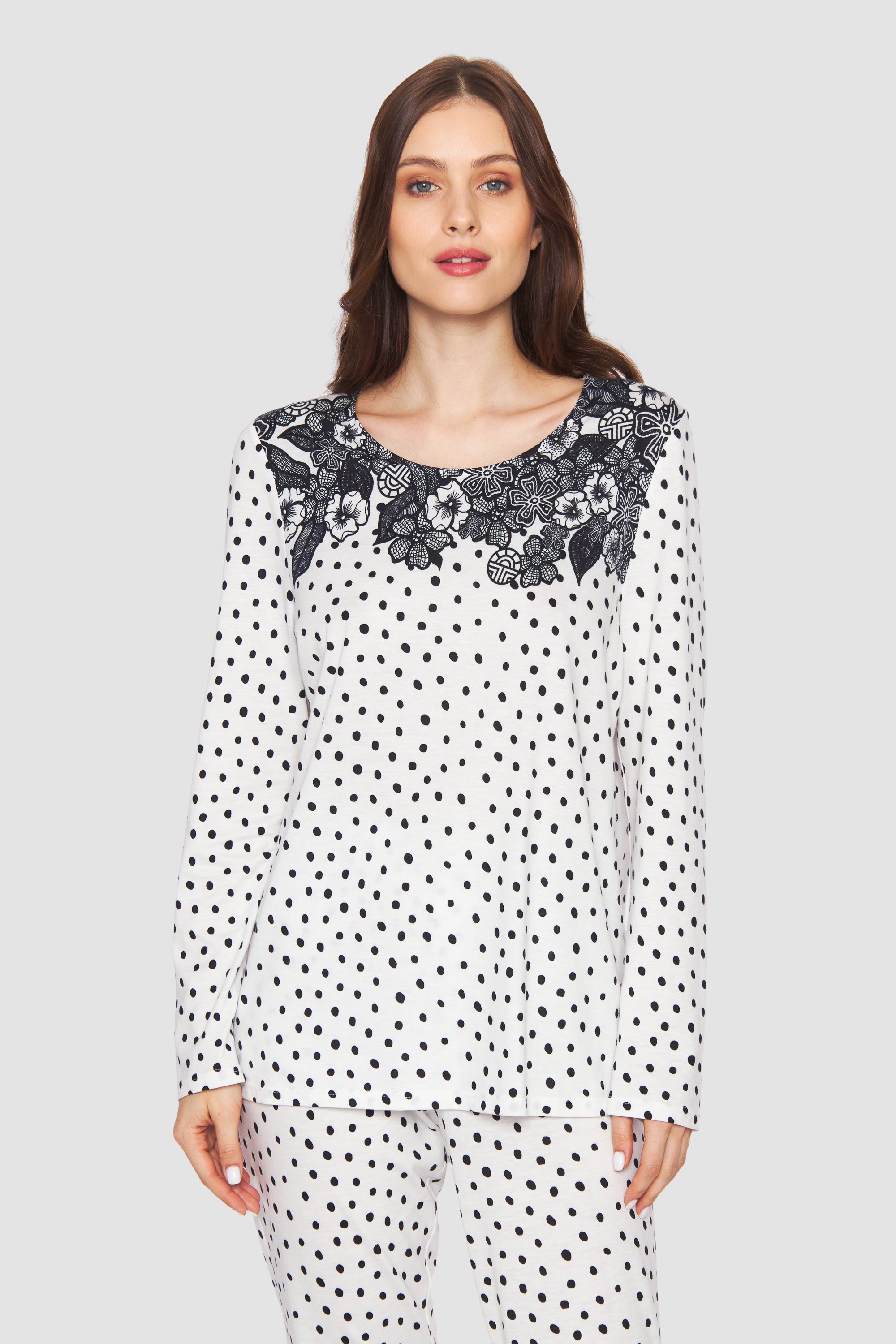 Feraud Pajama, 1/1 Sleeve, Pants 1/1, Round Neck Fl (3231250) Placed Flowers