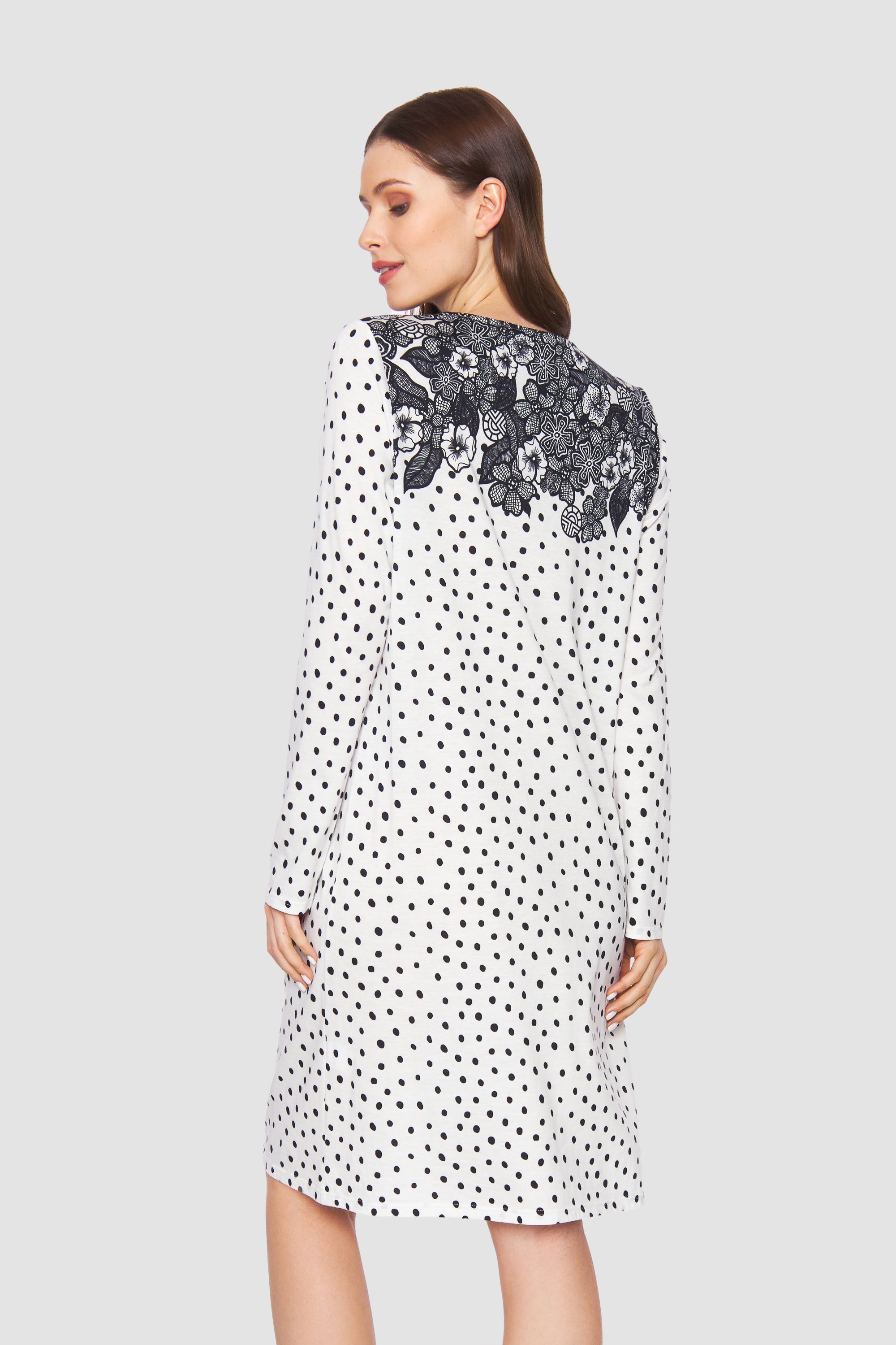 Feraud Night Dress, 1/1 Sleeve, Round Neck Floral Border (3231251) Placed Flowers