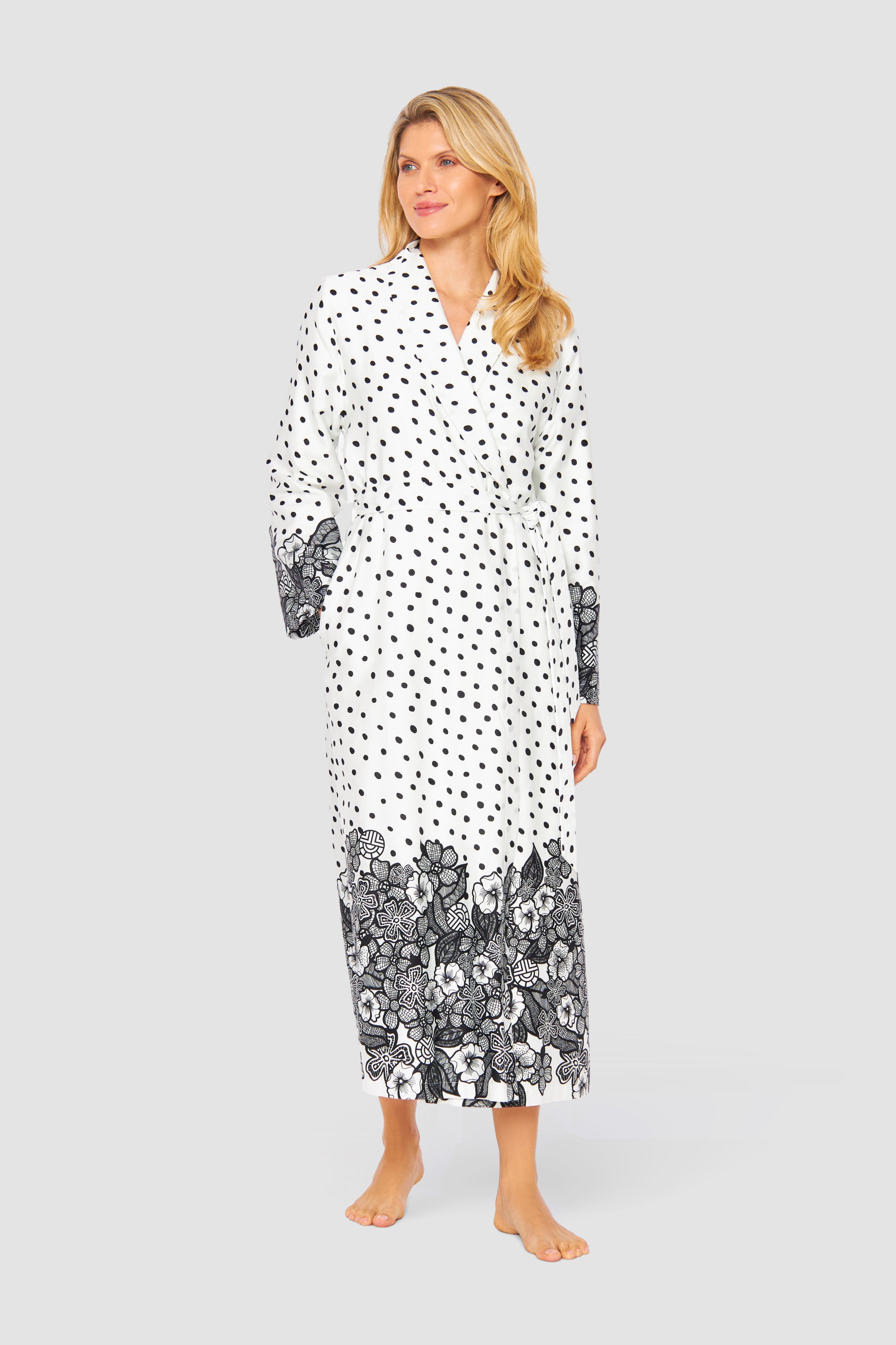 Feraud Robe,1/1 Sleeve,Wrap-Around, Shawl Colla (3231253) Placed Flowers