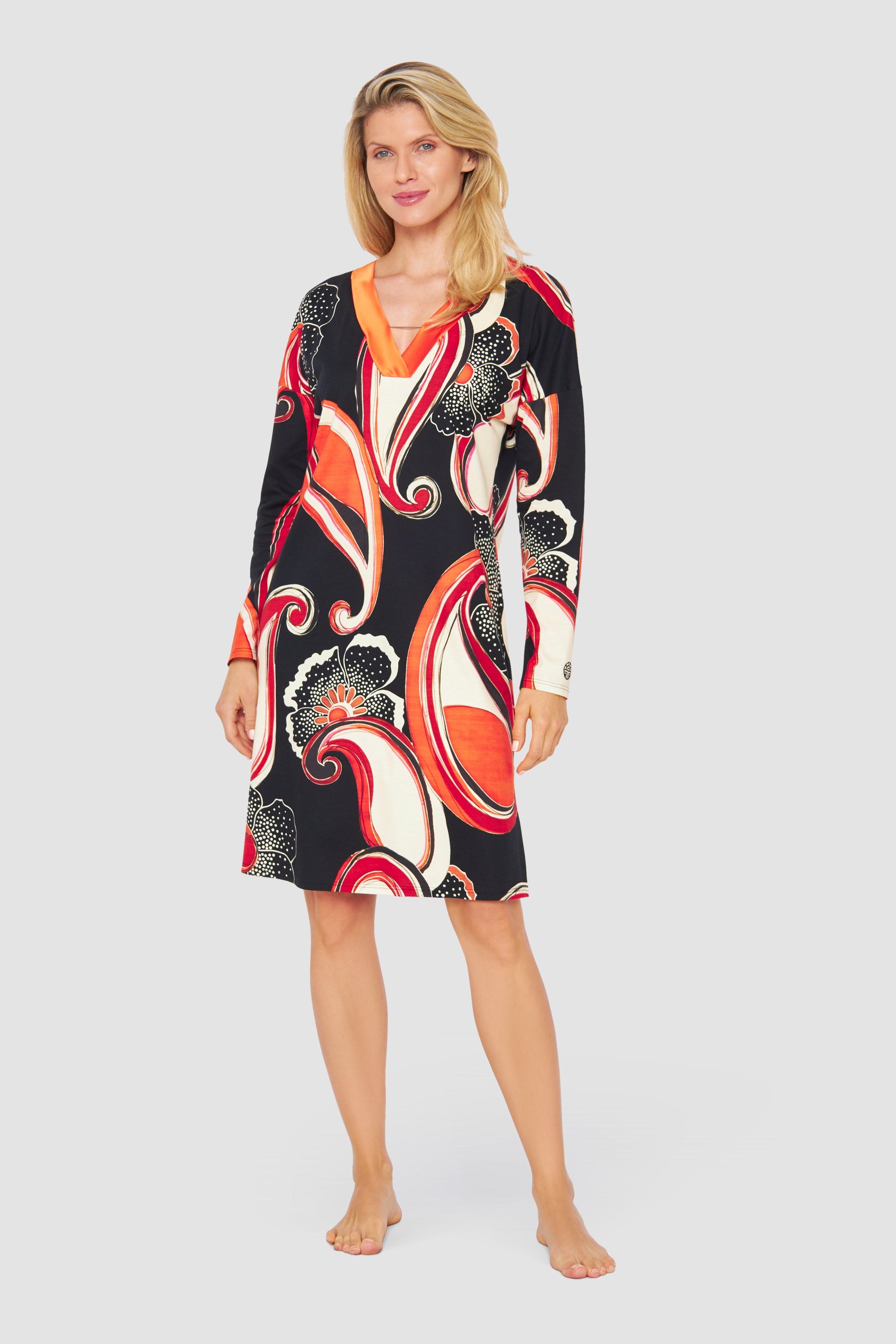 Feraud Night Dress, 1/1 Sleeve, V-Neck Couture Paisley (3231259) Big Paisley
