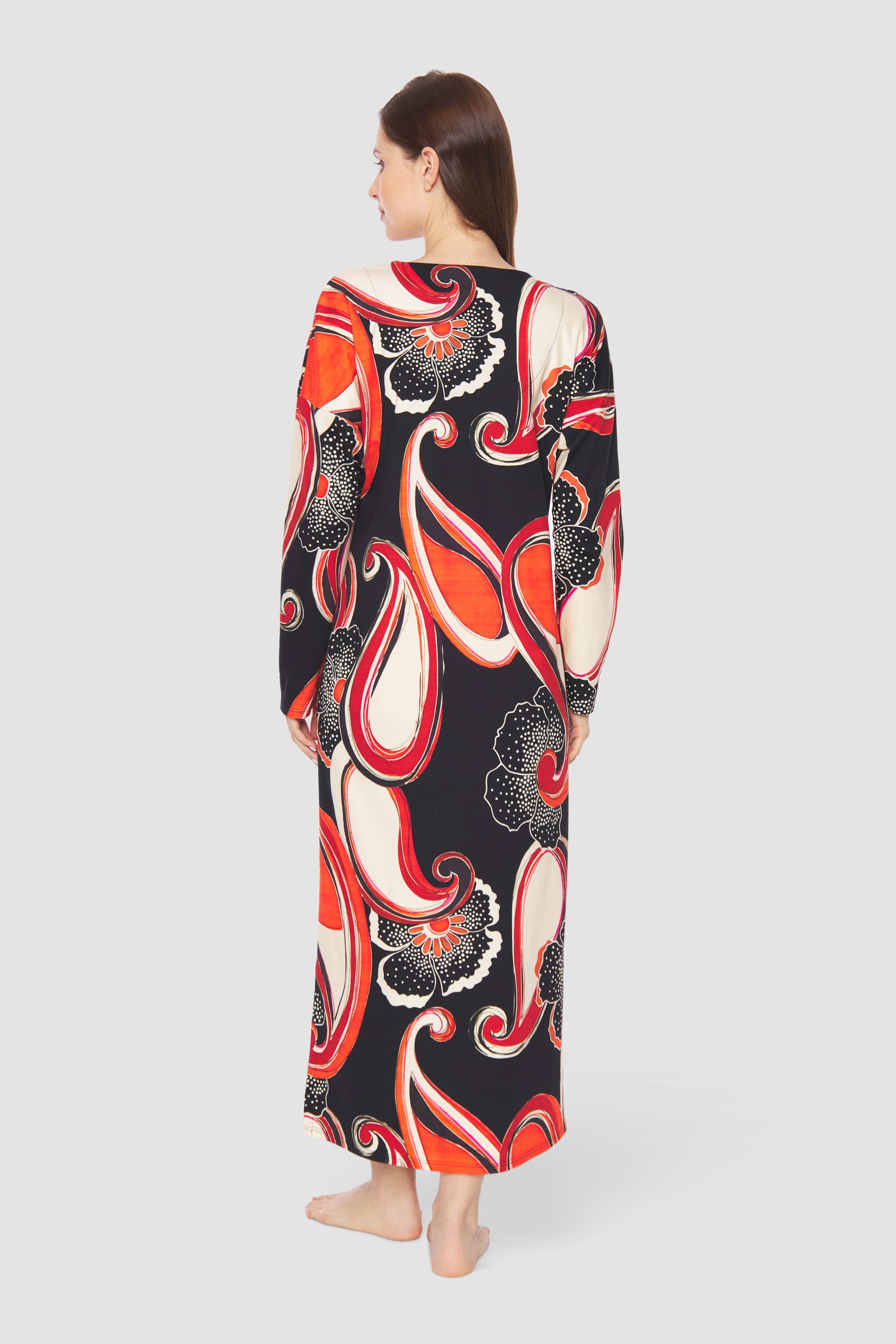 Feraud Night Dress, 1/1 Sleeve, V-Neck, Pockets Couture (3231260) Big Paisley
