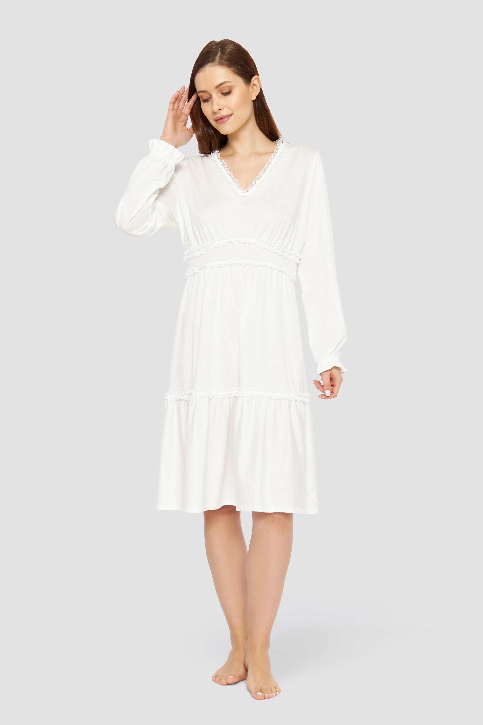 Feraud Night Dress, 1/1 Sleeve, V-Neck, Empire Romantic (3231283) Ivory