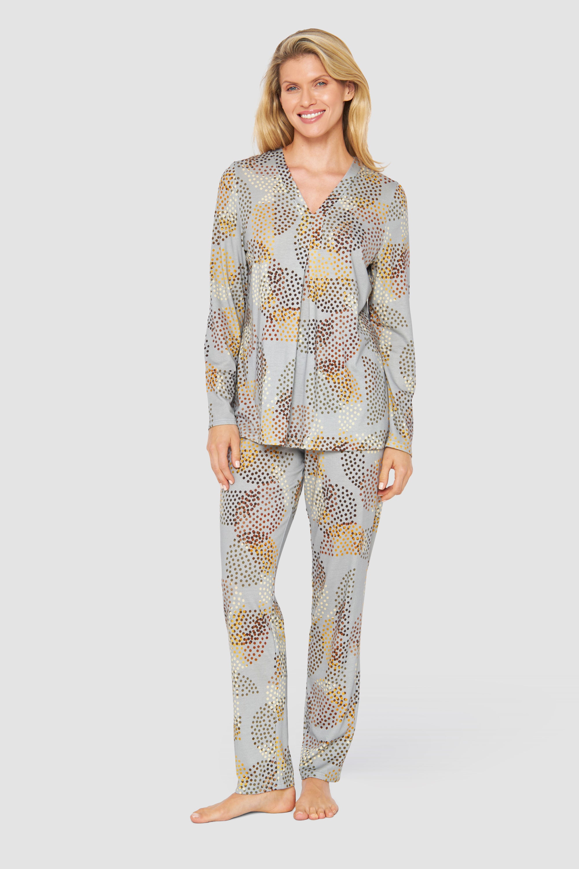 Feraud Pajama, 1/1 Sleeve, Pants 1/1, V-Neck Print (3231296) Multicolor Dots