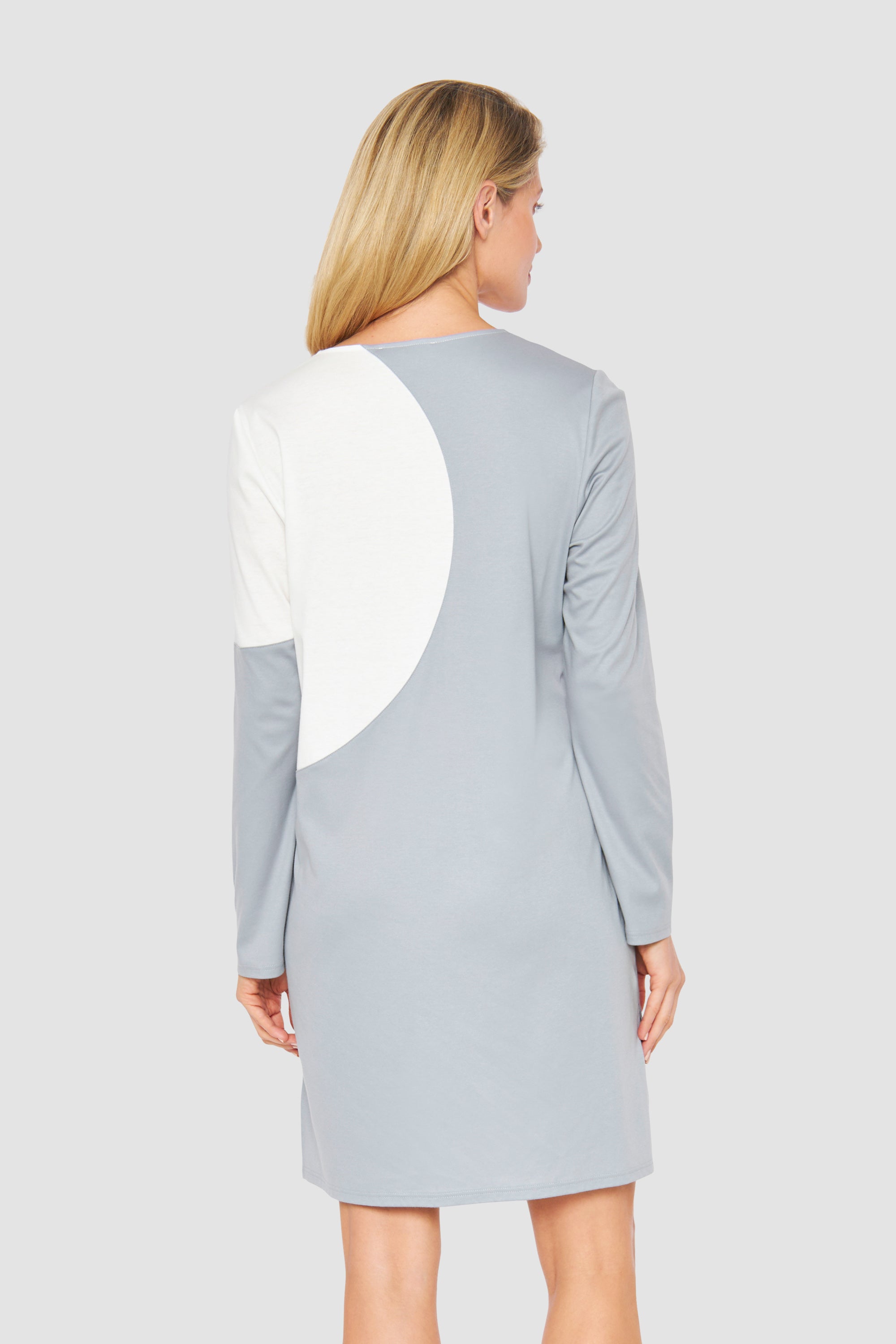 Feraud Night Dress, 1/1 Sleeve, Round Neck Big Dot (3231301) Grey