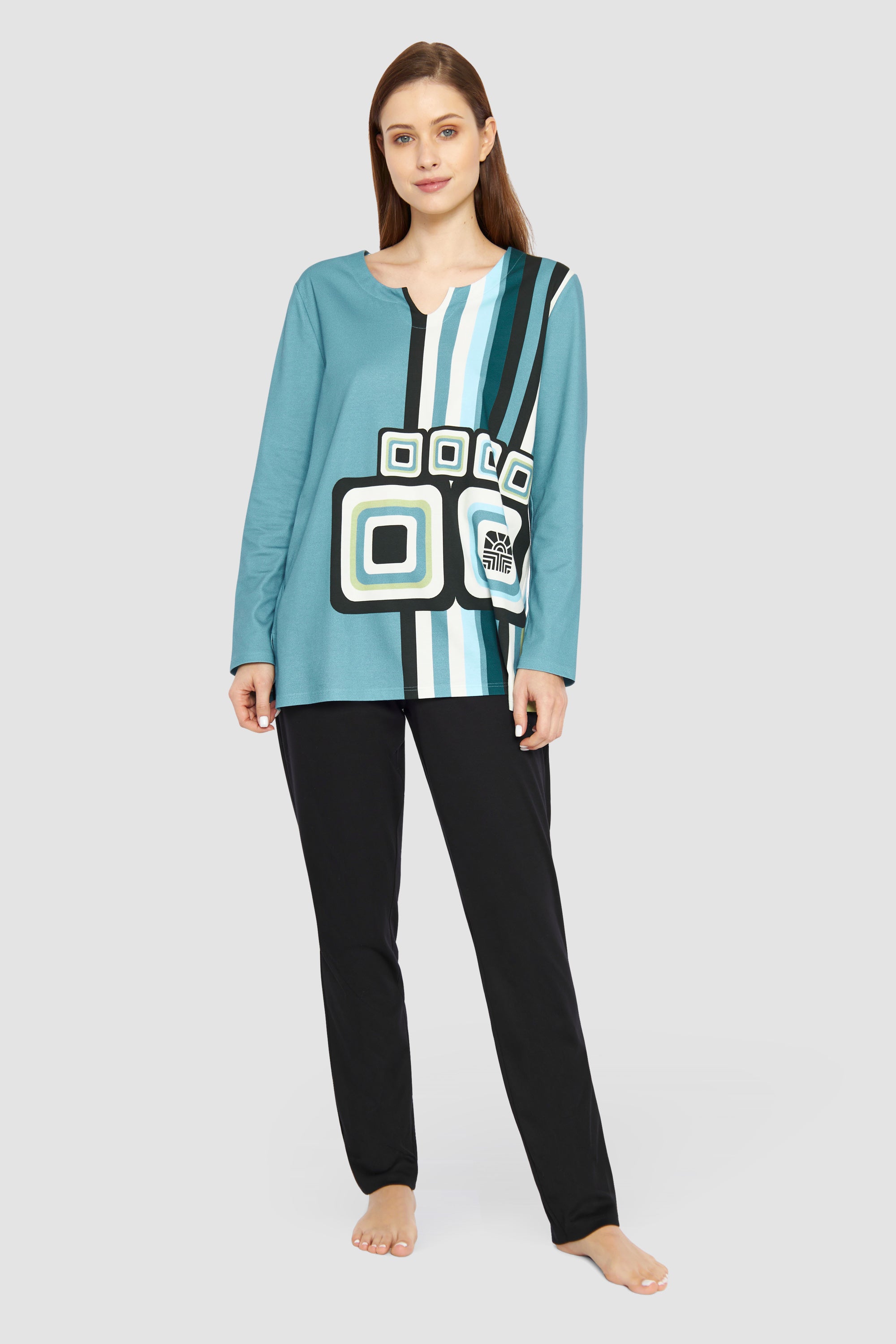 Feraud Pajama, 1/1 Sleeve, Pants1/1, Round Neck Ret (3231342) Placed Print
