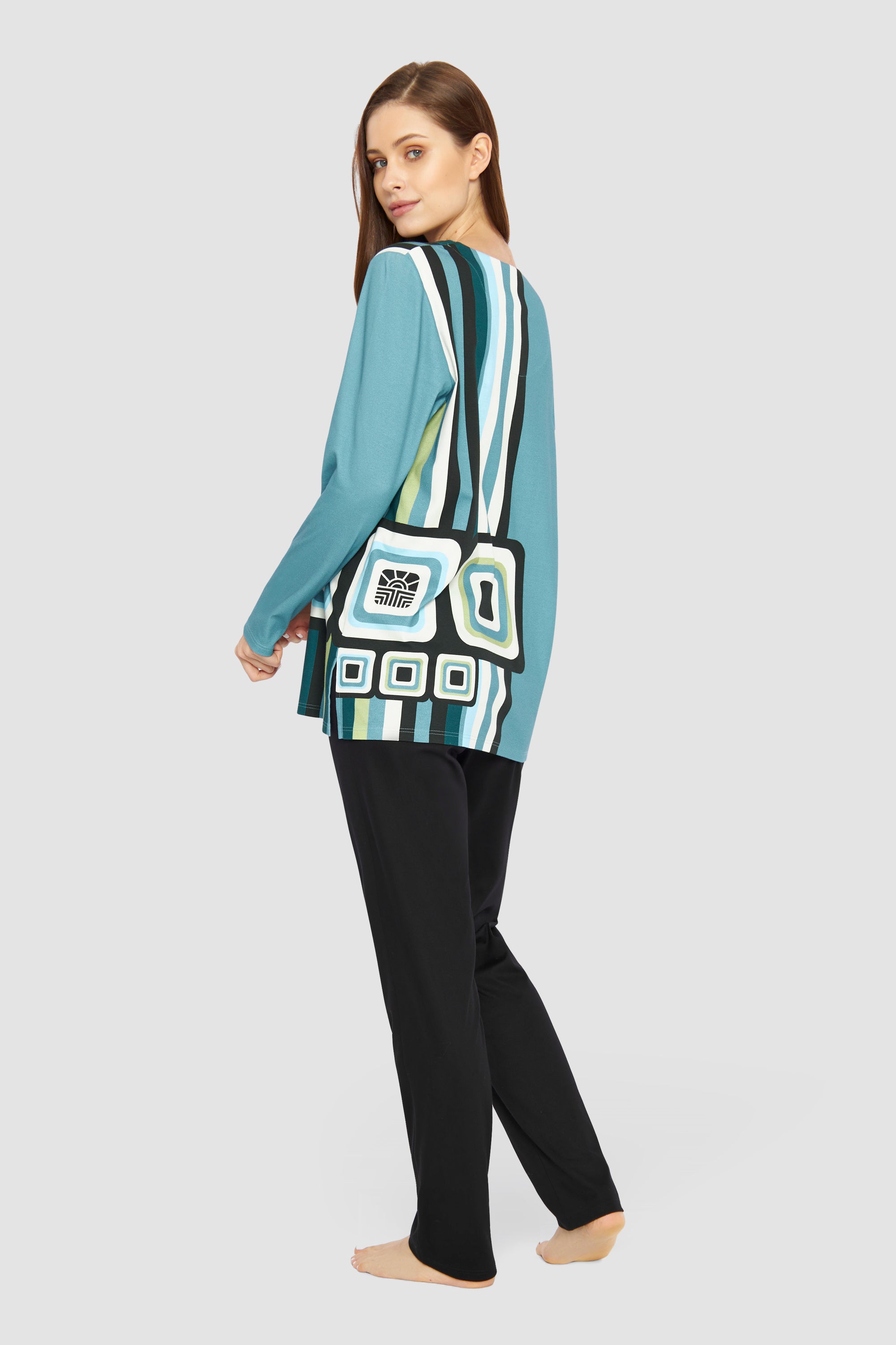 Feraud Pajama, 1/1 Sleeve, Pants1/1, Round Neck Ret (3231342) Placed Print