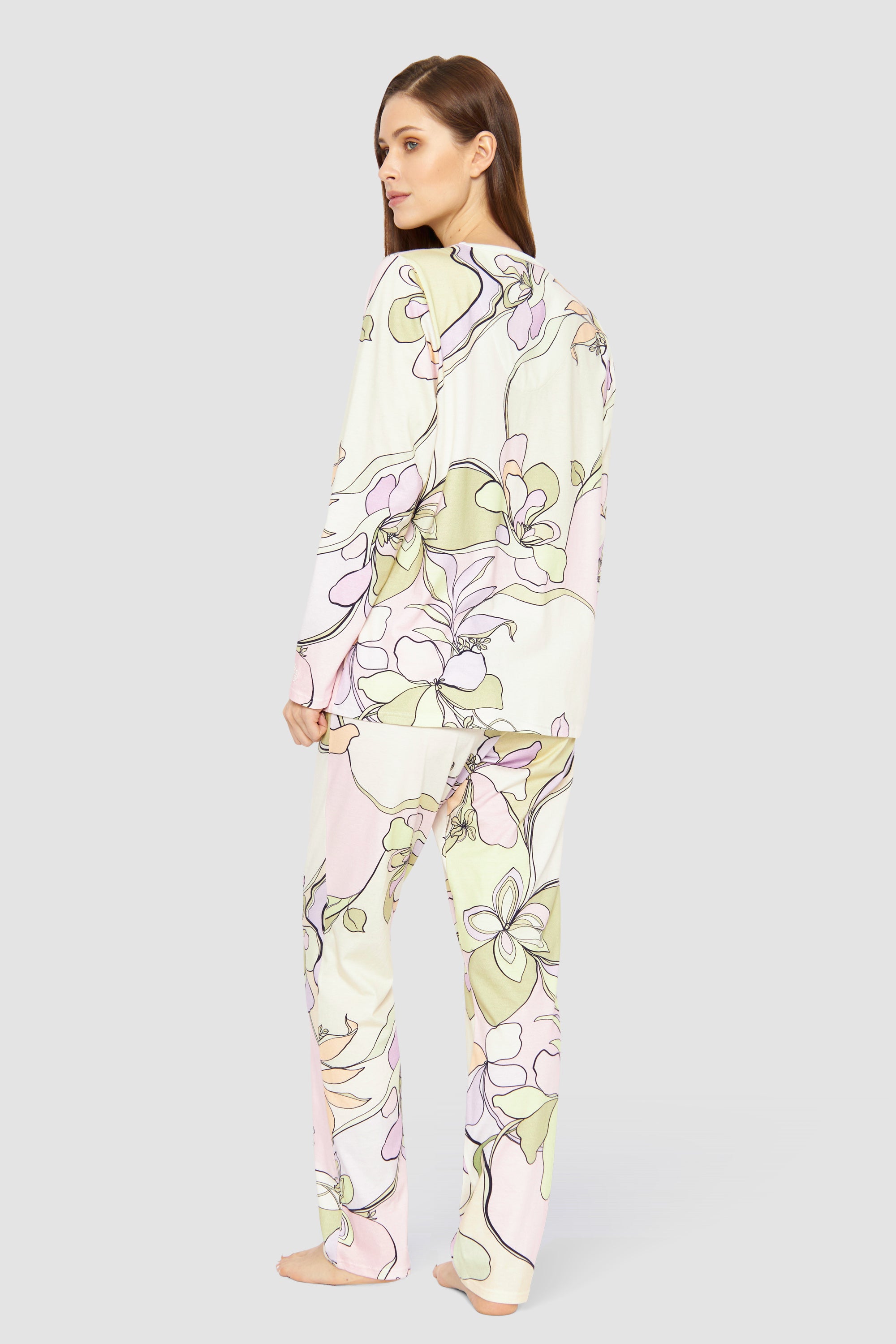 Feraud Pajama, 1/1 Sleeve, Pants 1/1, V-Neck Modern (3231356) Multicolor Flowers