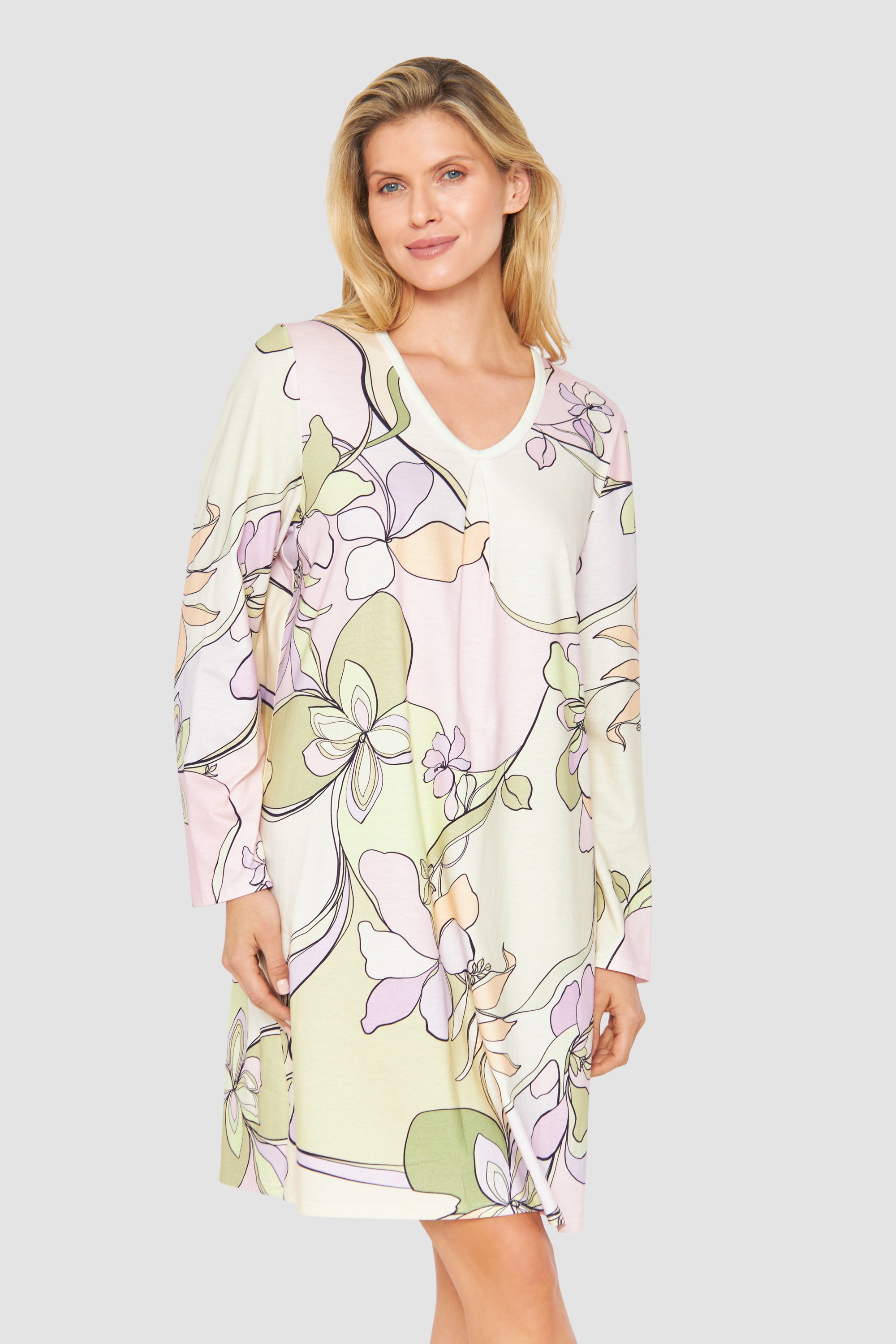Feraud Night Dress, 1/1 Sleeve, V-Neck Modern Flower (3231357) Multicolor Flowers