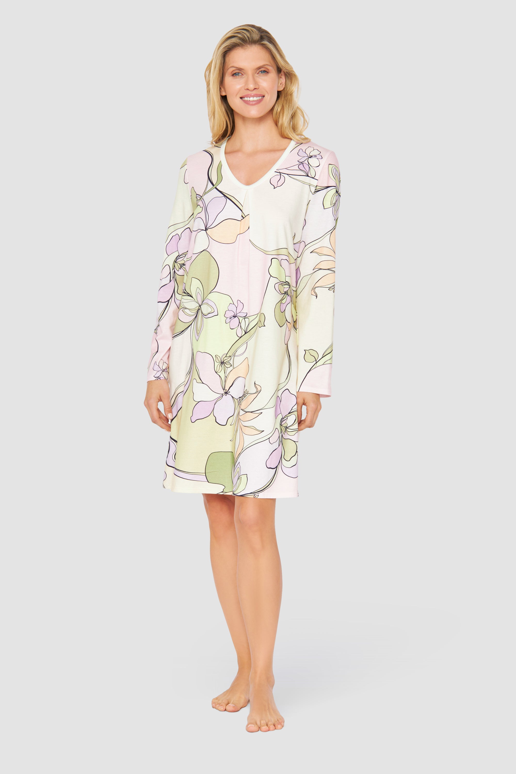 Feraud Night Dress, 1/1 Sleeve, V-Neck Modern Flower (3231357) Multicolor Flowers