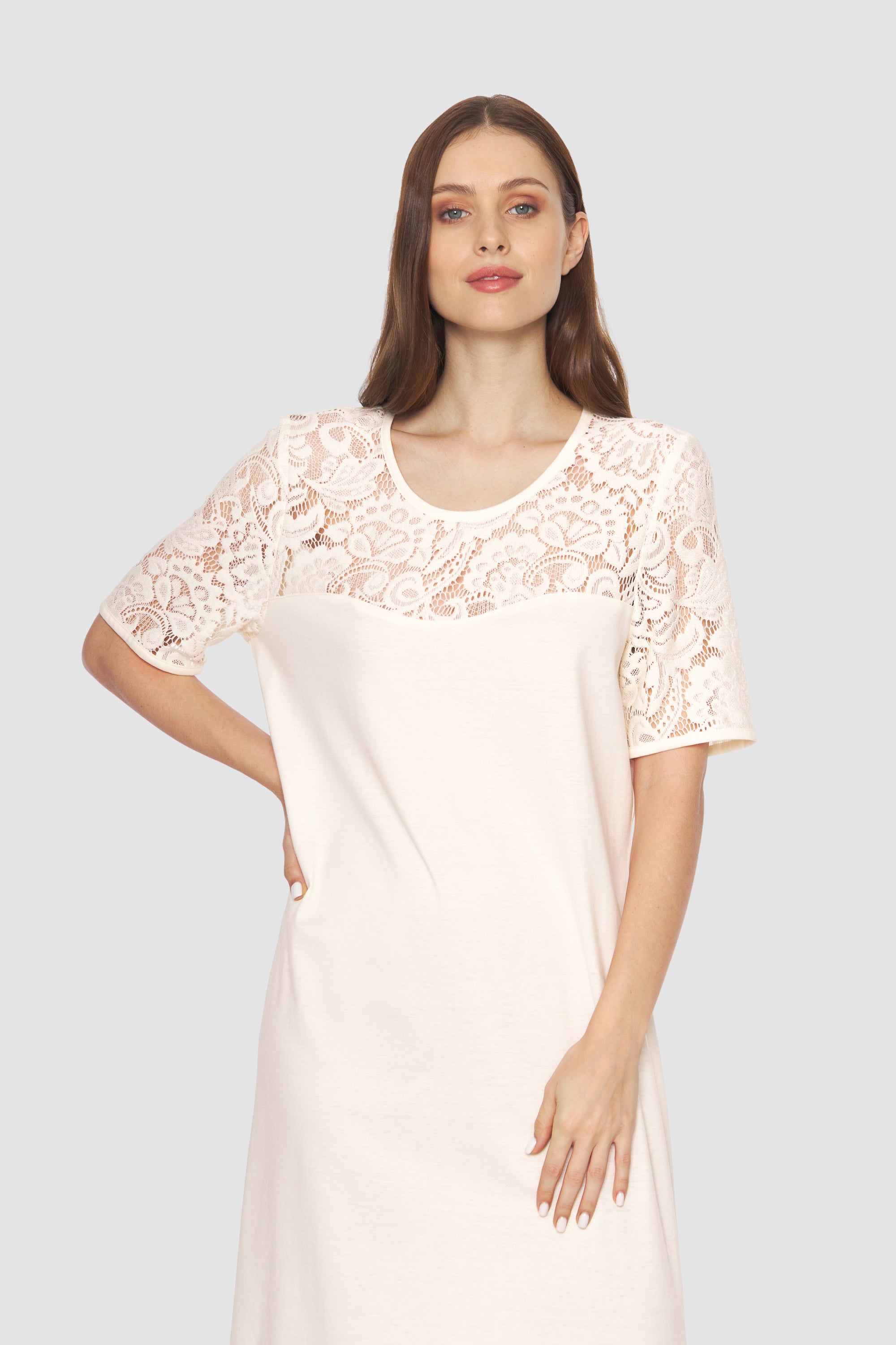 Feraud Night Dress, 1/2 Sleeve, Round Neck Romantic Lace (3231365) Soft Touch