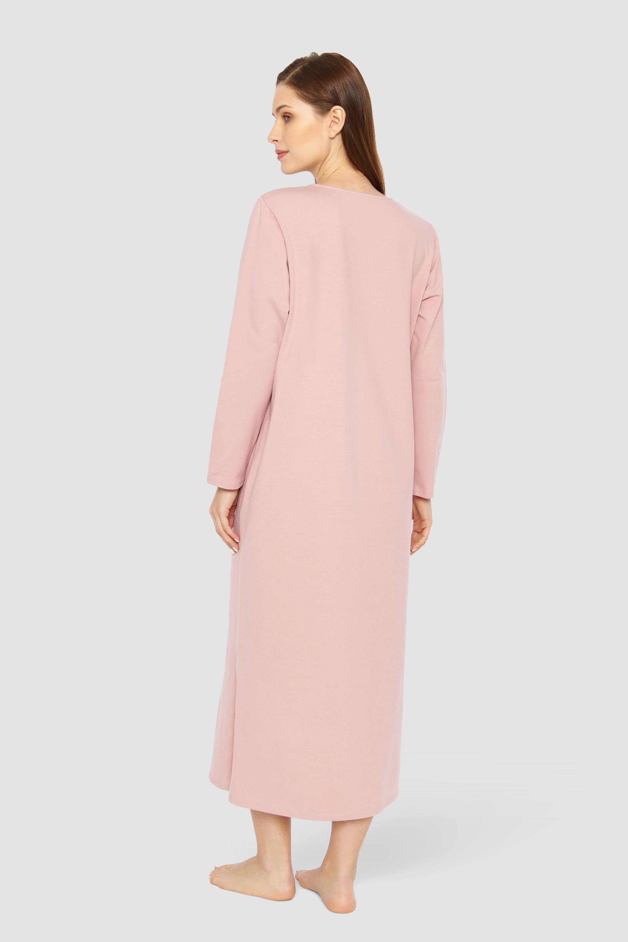 Feraud Night Dress, 1/1 Sleeve, Round Neck, Pockets Half (3231378) Dusty Rose