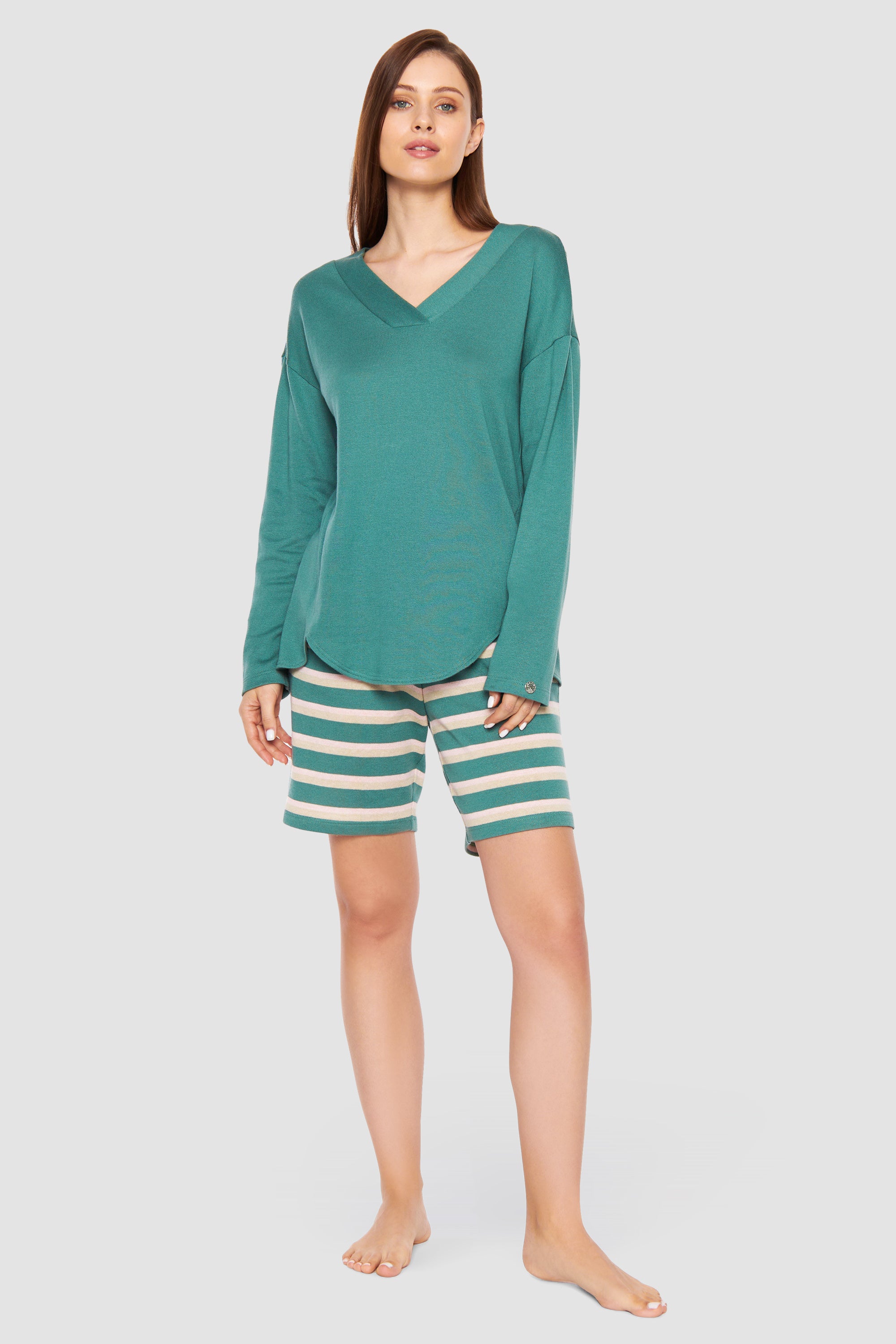 Feraud Shirt, 1/1 Sleeve, V-Neck Knit Uni (3231390) Frozen Green