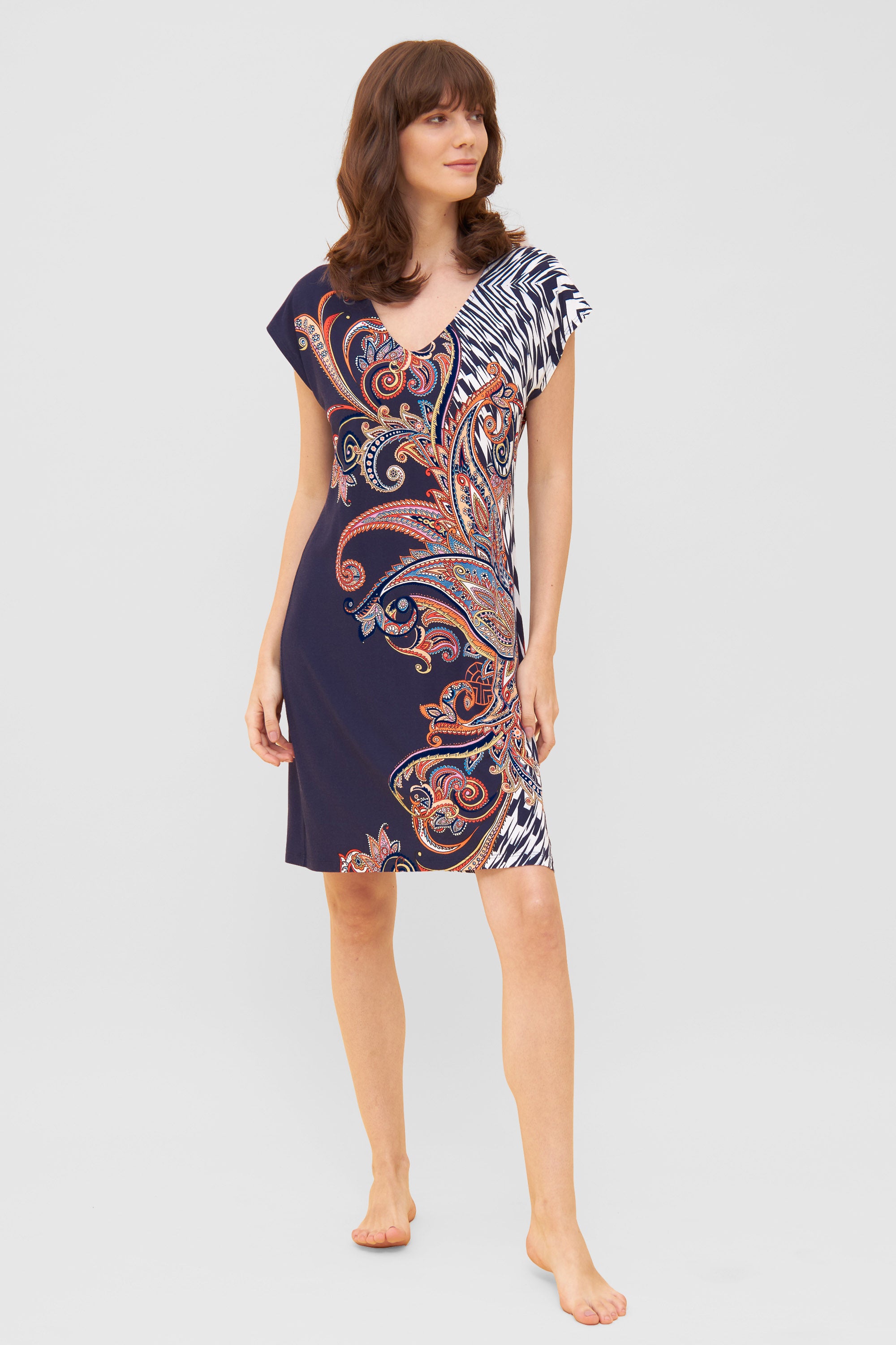 Feraud Beach Dress, Overcut, V-Neck Atlantis Paisley (3235120) Big Paisley