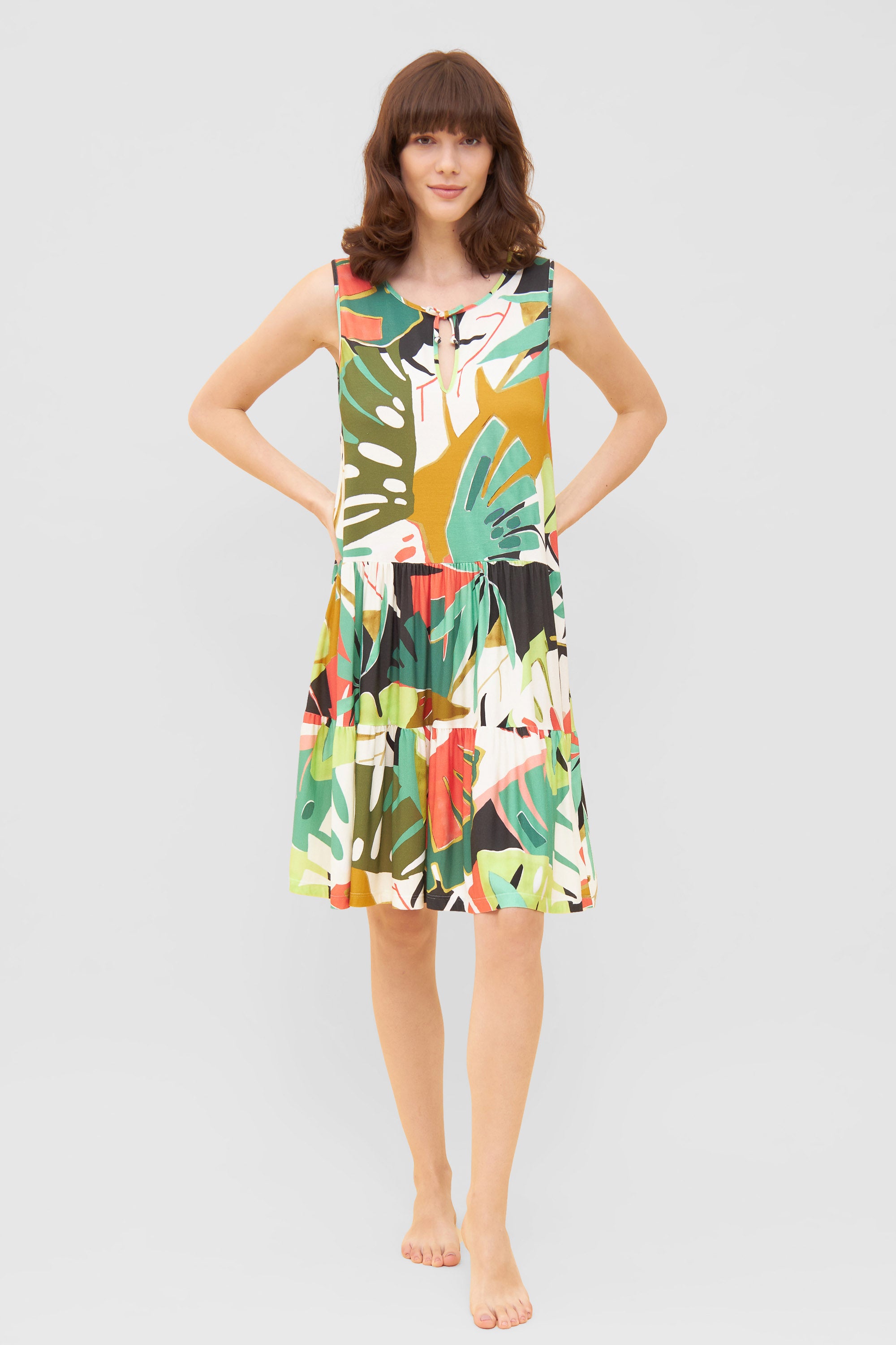 Feraud Beach Dress, Sleeveless, Round Neck Fauna Leaves (3235140) Multicolor Leaves