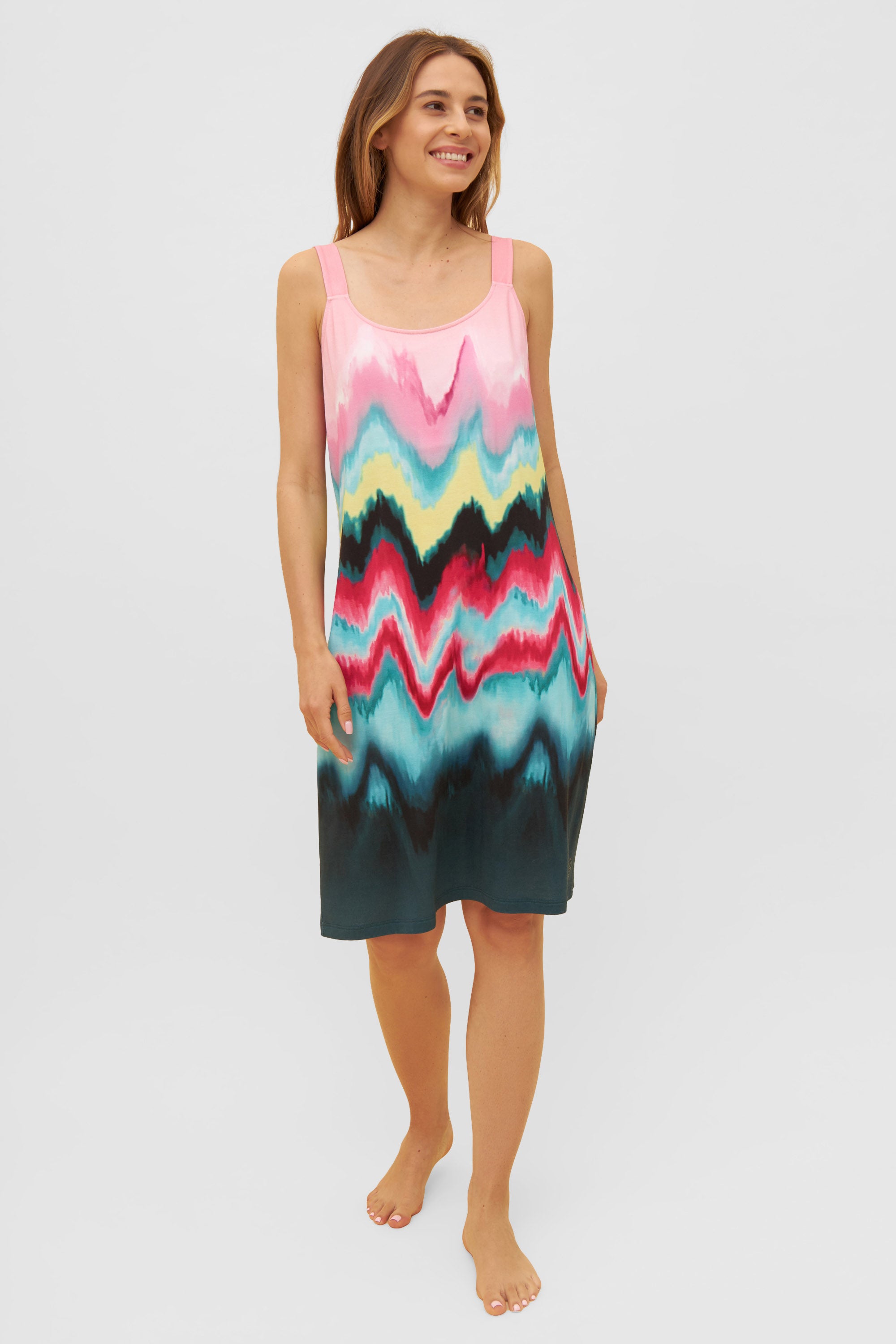 Feraud Beach Dress, Overcut, Round Neck Colored Waves (3235161) Dynamic Print