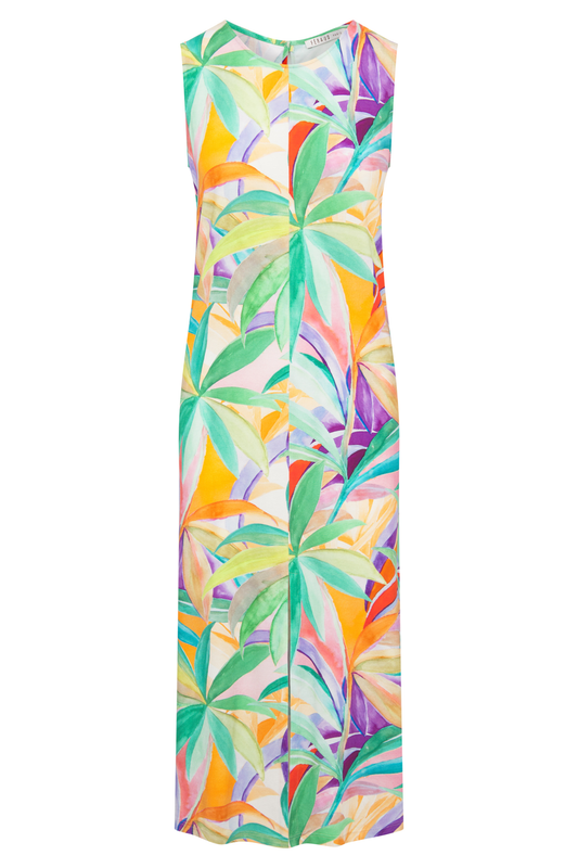 Féraud Beach Dress front view in Multicolor Leaves
