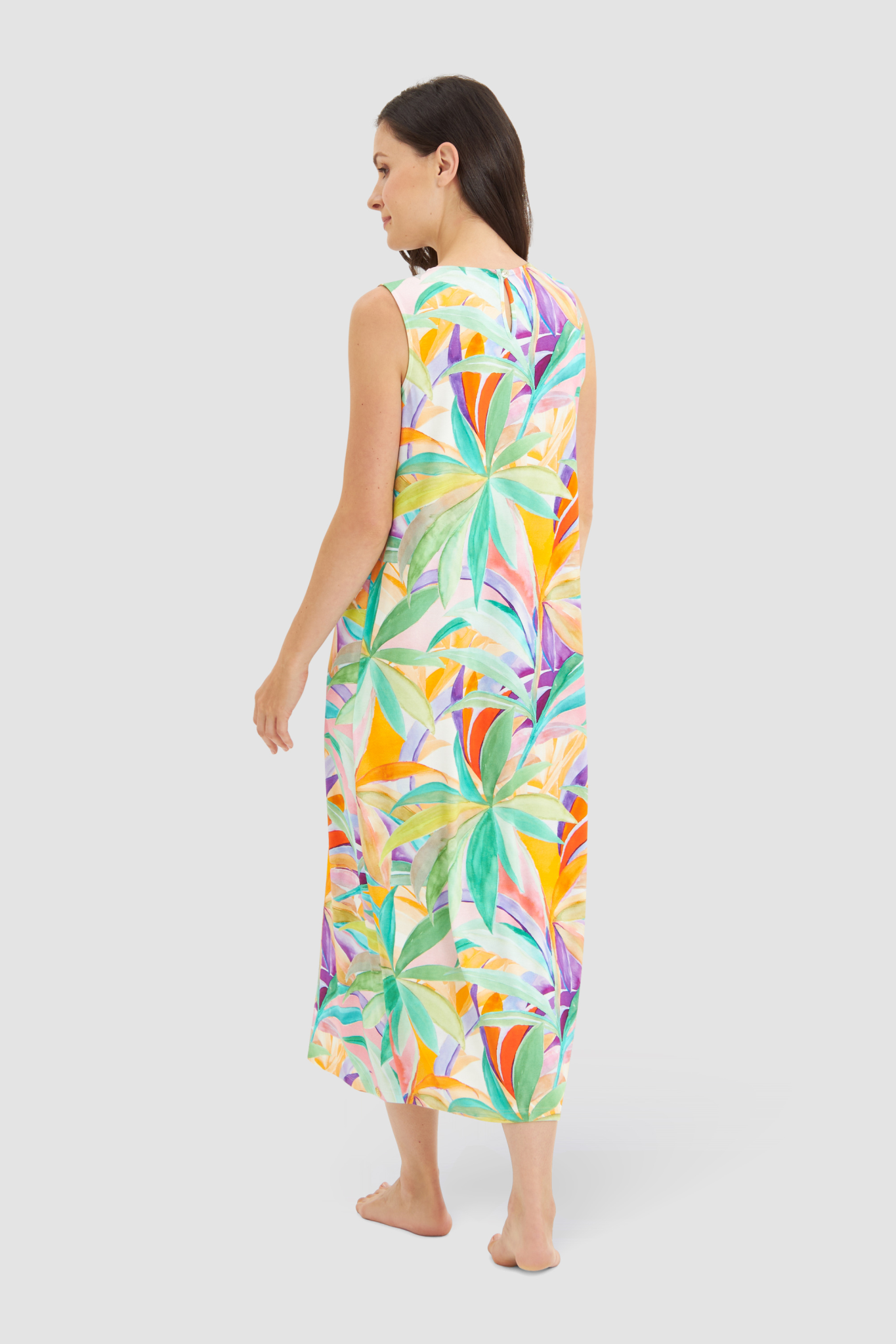 Féraud Beach Dress back view in Multicolor Leaves