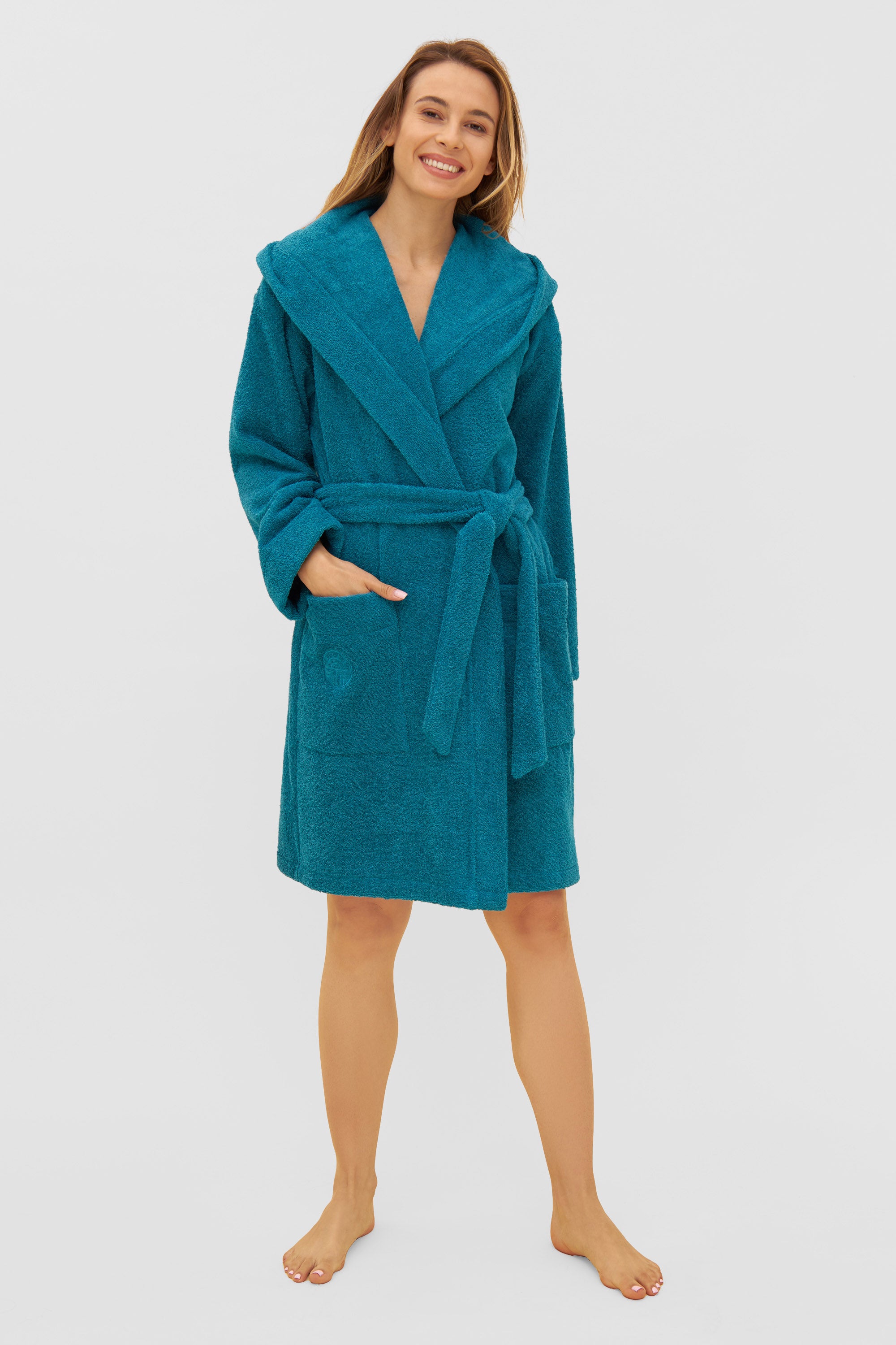 Feraud Robe, 1/1 Sleeve, Wrap-Around, Hooded, P (3881735) Emerald