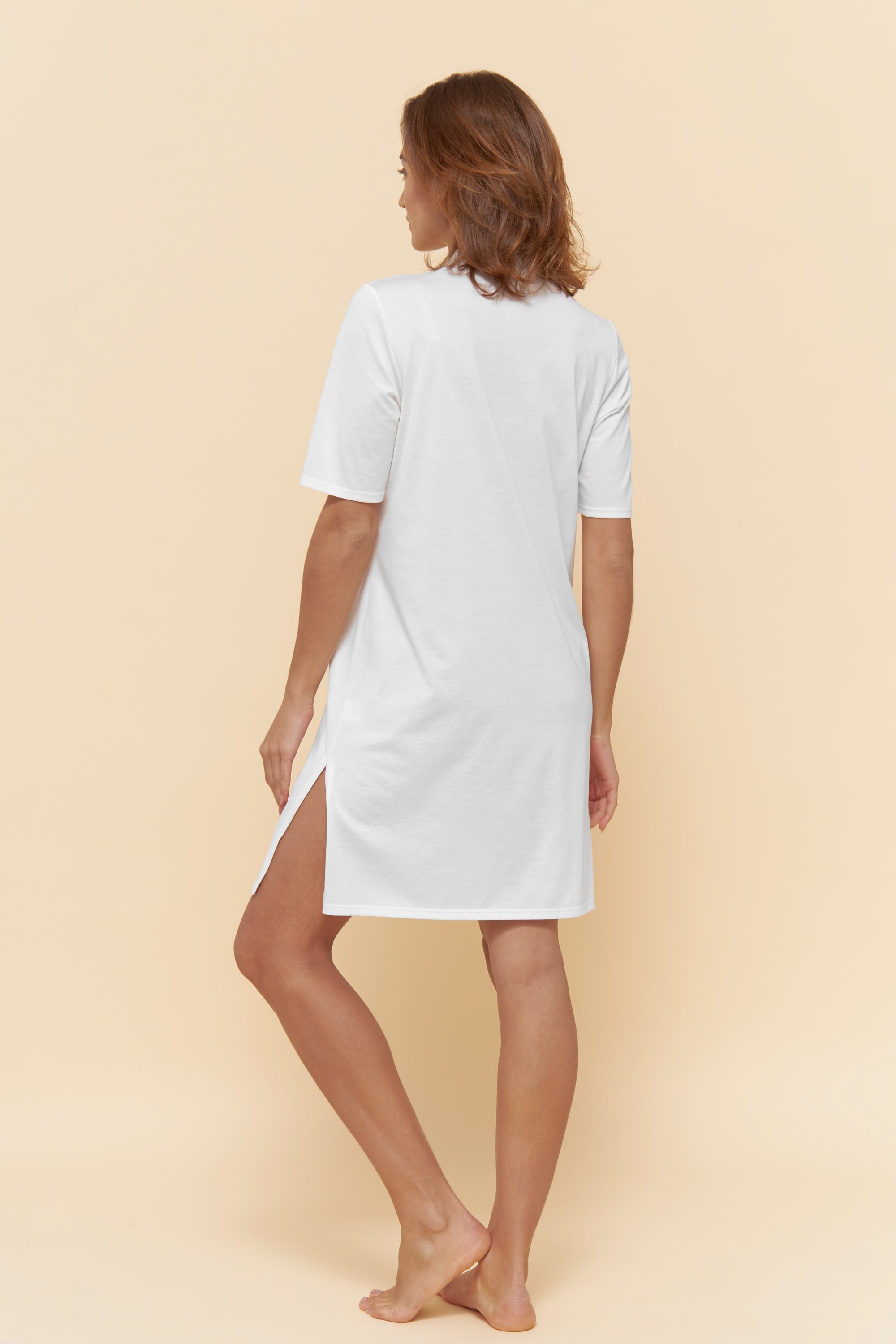 Feraud Night Dress, 1/2 Sleeve, Button Panel, Standing C (3884077) Ivory