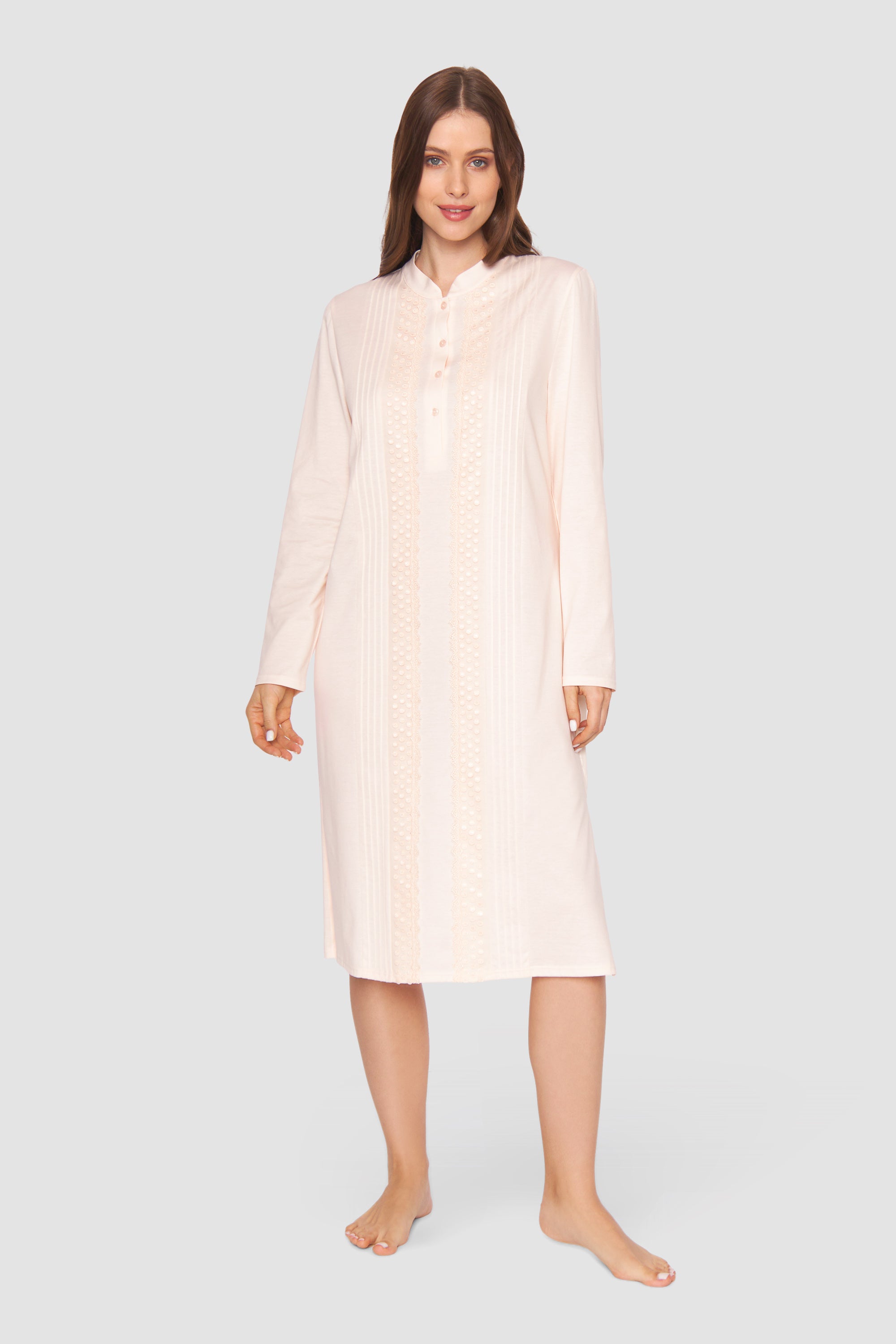 Feraud Night Dress, 1/1 Sleeve, Button Panel, Standing C (3884078) Peach