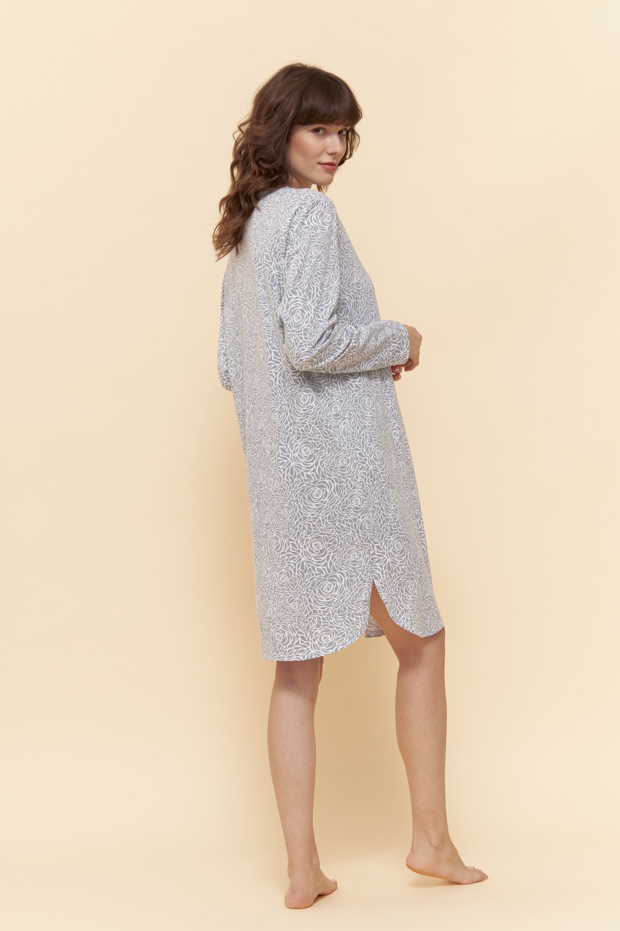 Feraud Night Dress, 1/1 Sleeve, Round Neck Dessin Mix (3884178) Flower Grey