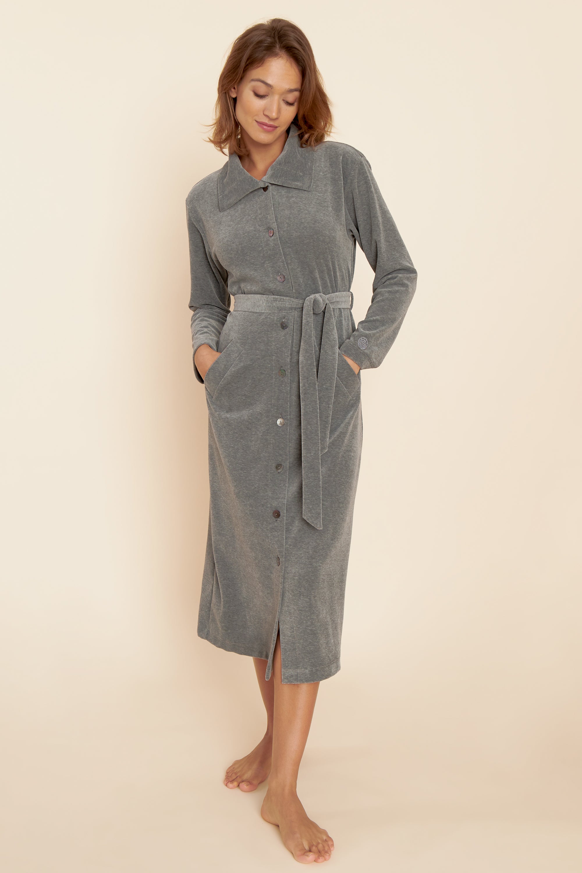 Feraud Robe, 1/1 Sleeve, Button Through, Pocket (3884179) Heather Dark Grey