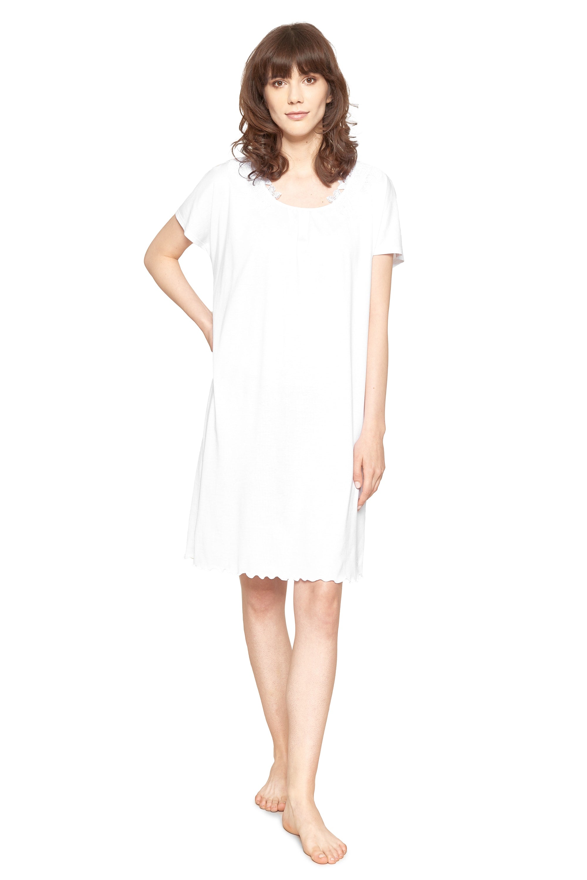 Feraud Night Dress, Overcut, Round Neck Romantic Lace (3884188) White