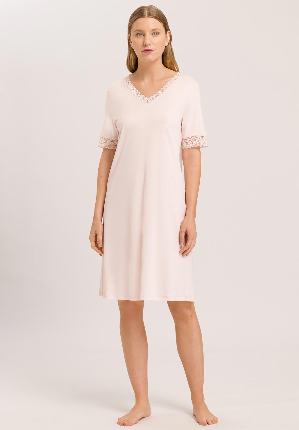 Hanro Basic Moments Nw Moments Nw S/Slv Nightdress 100 Cm (077040) Crystal Pink