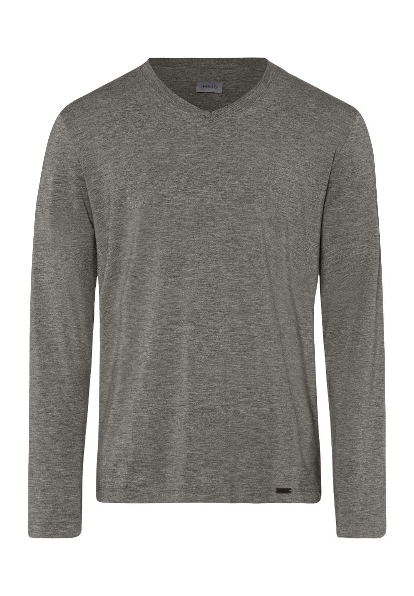 Hanro Basic Casuals L/Slv Shirt V-Neck (075036) Stone Melange