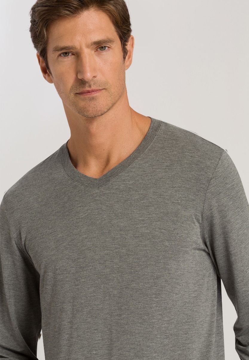 Hanro Basic Casuals L/Slv Shirt V-Neck (075036) Stone Melange