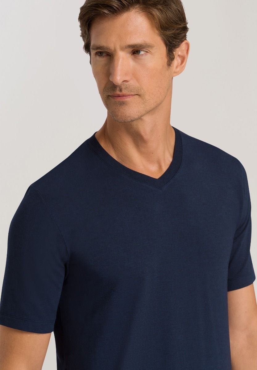 Hanro Basic Casuals S/Slv Shirt V-Neck (075035) Deep Navy