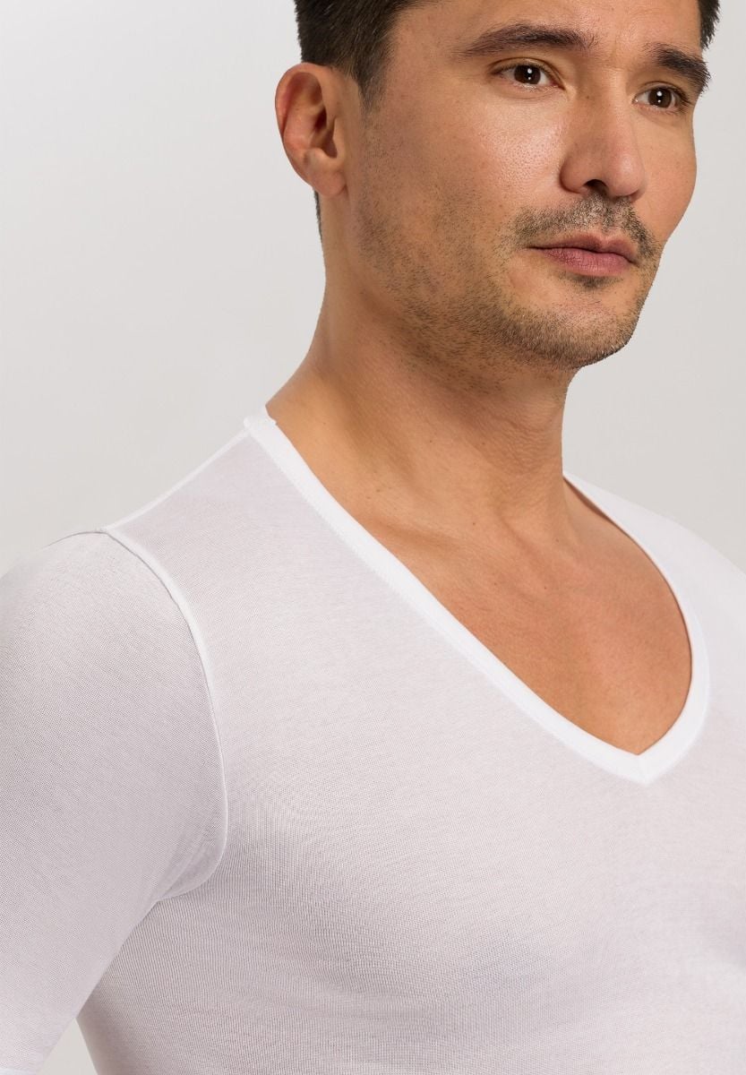 Hanro Basic Cotton Pure Cotton Pure S/Slv Shirt V-Neck (073665) White