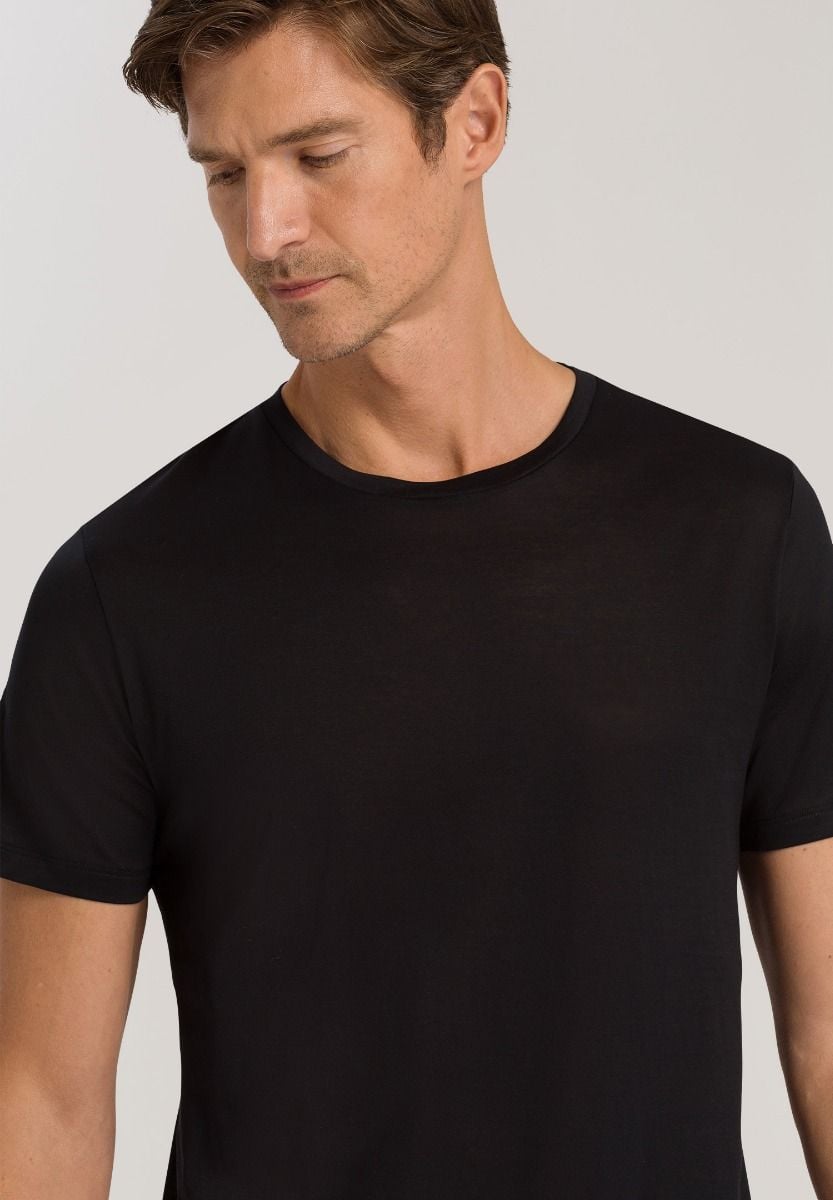 Hanro Basic Cotton Sporty Cotton Sporty Short Sleeve Shirt (073511) Black