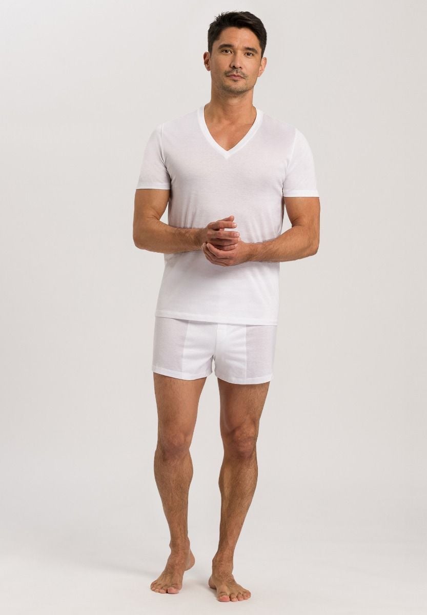 Hanro Basic Cotton Sporty Cotton Sporty S/Slv Shirt V-Neck (073510) White