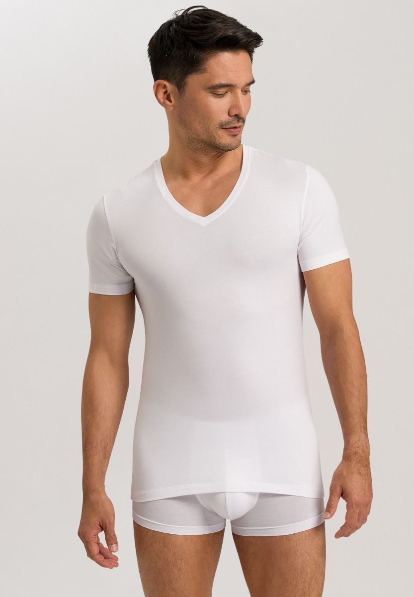 Hanro Basic Cotton Superior Cotton Superior S/Slv Shirt V-Neck (073089) White