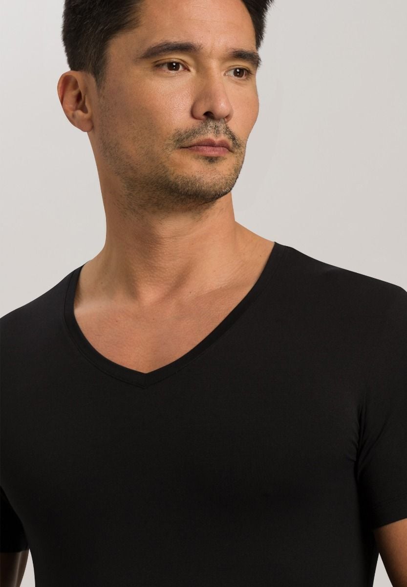Hanro Basic Cotton Superior Cotton Superior S/Slv Shirt V-Neck (073089) Black