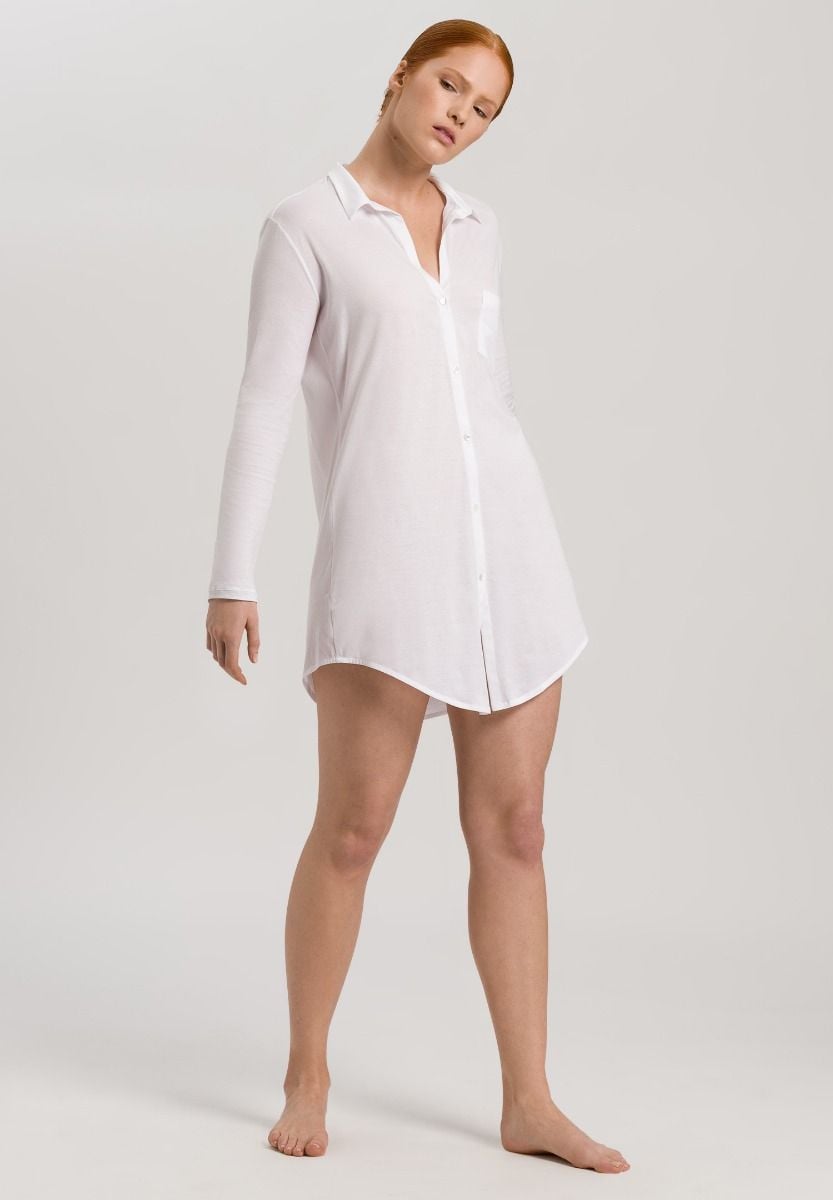 Hanro Basic Cotton Deluxe Cotton Deluxe L/Slv Nightdress 90Cm (077958) White